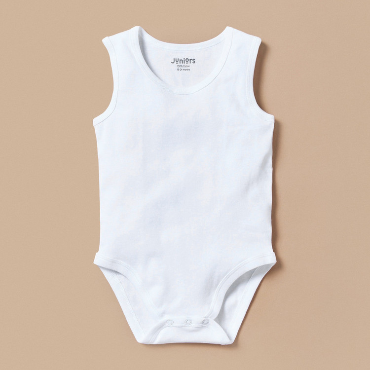 Juniors Solid Sleeveless Bodysuit with Snap Button Closure - Set of 7