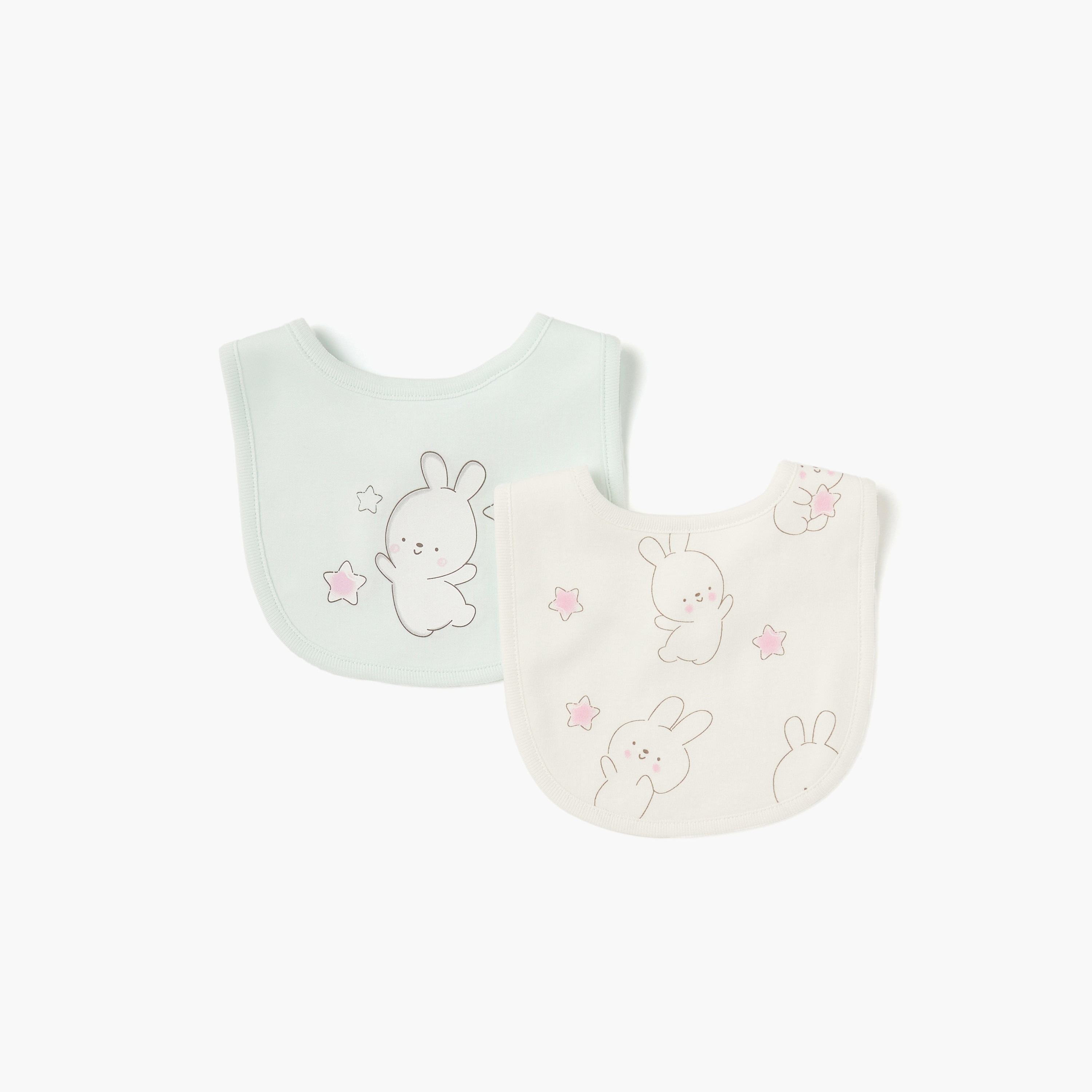 Juniors Bunny Print Bib with Snap Button Closure - Set of 2-baby-feeding-bibs-image-1
