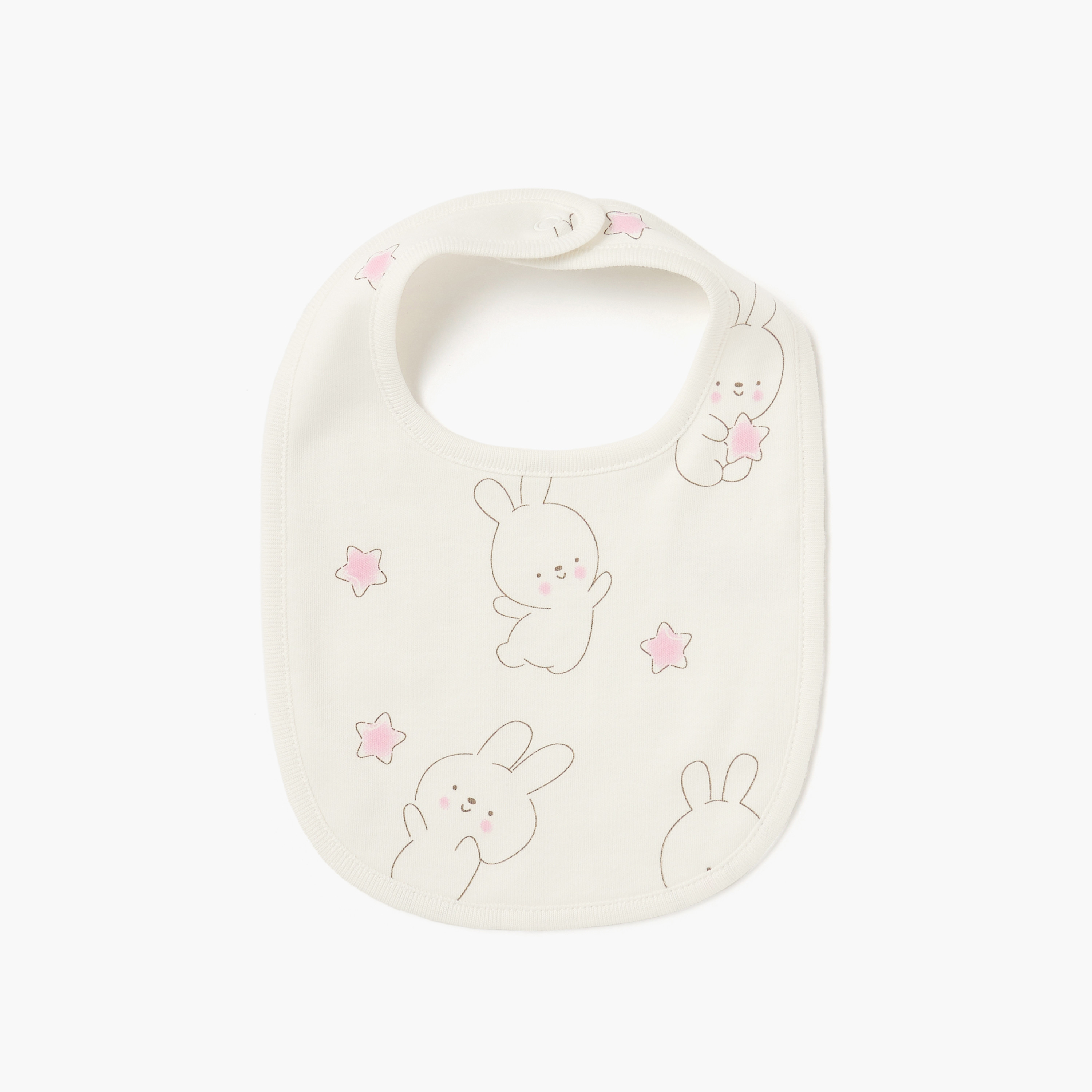 Juniors Bunny Print Bib with Snap Button Closure - Set of 2-baby-feeding-bibs-image-2