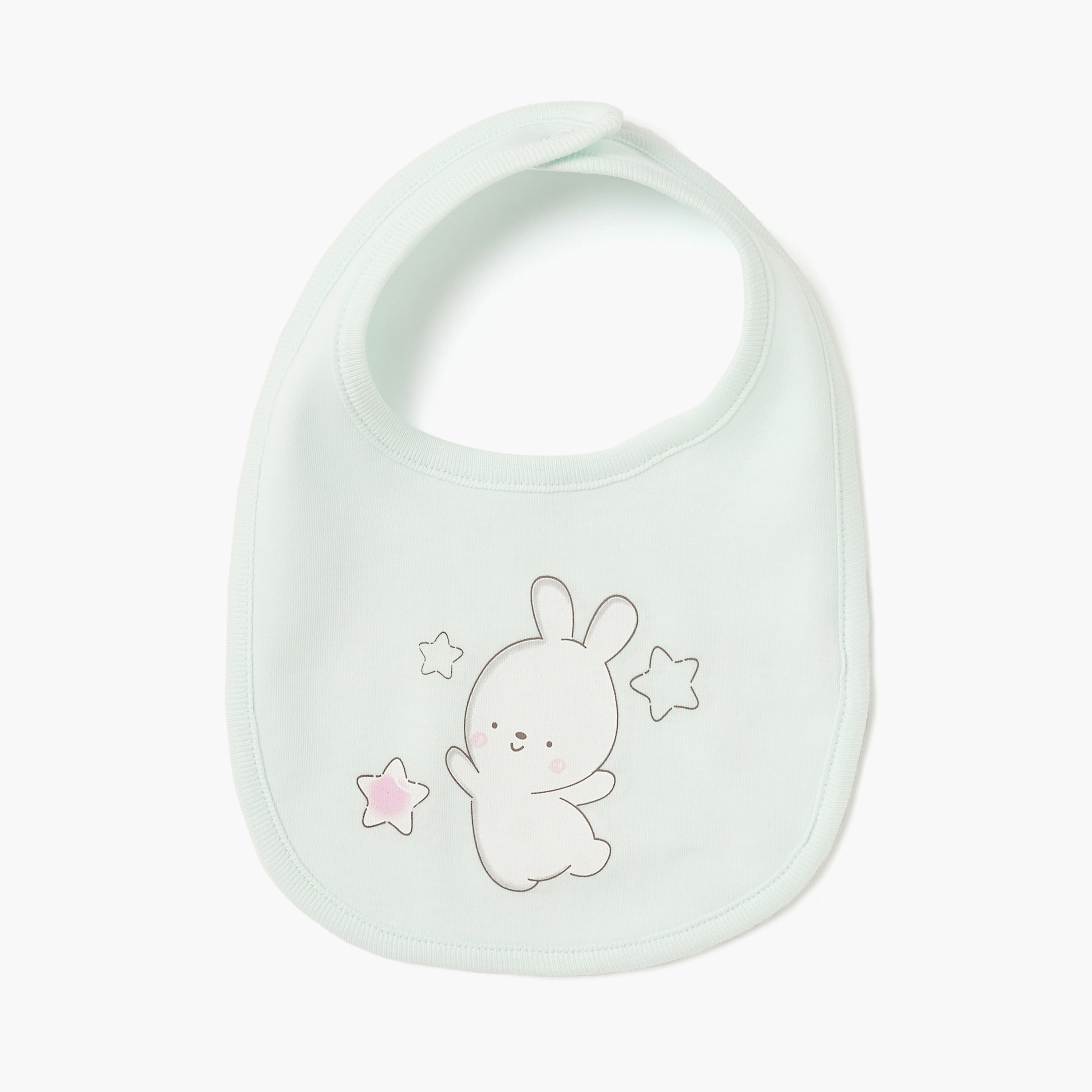 Juniors Bunny Print Bib with Snap Button Closure - Set of 2-baby-feeding-bibs-image-3