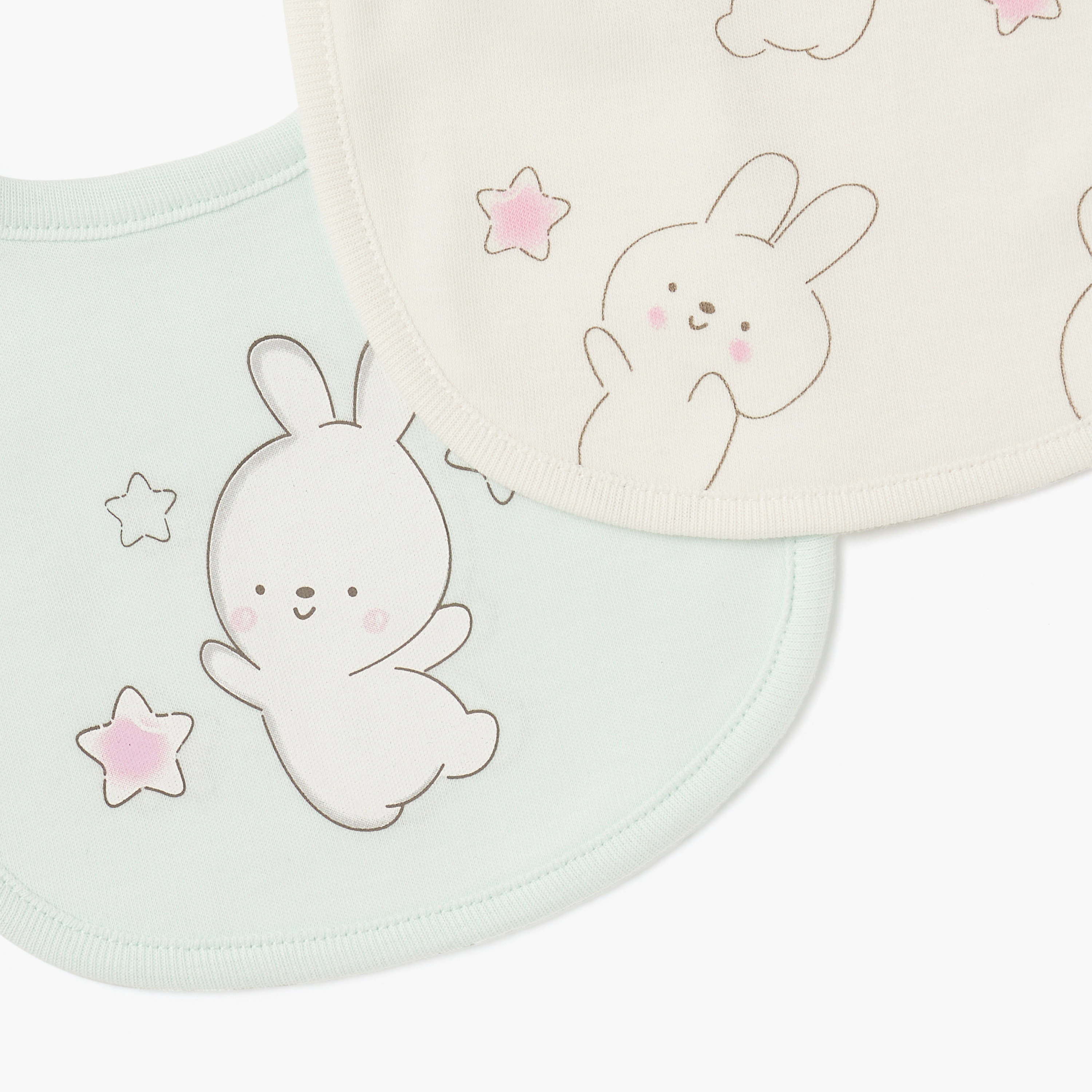 Juniors Bunny Print Bib with Snap Button Closure - Set of 2-baby-feeding-bibs-image-4