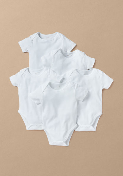 Love Earth Solid Organic Bodysuit with Round Neck - Set of 5-Multipacks-image-0
