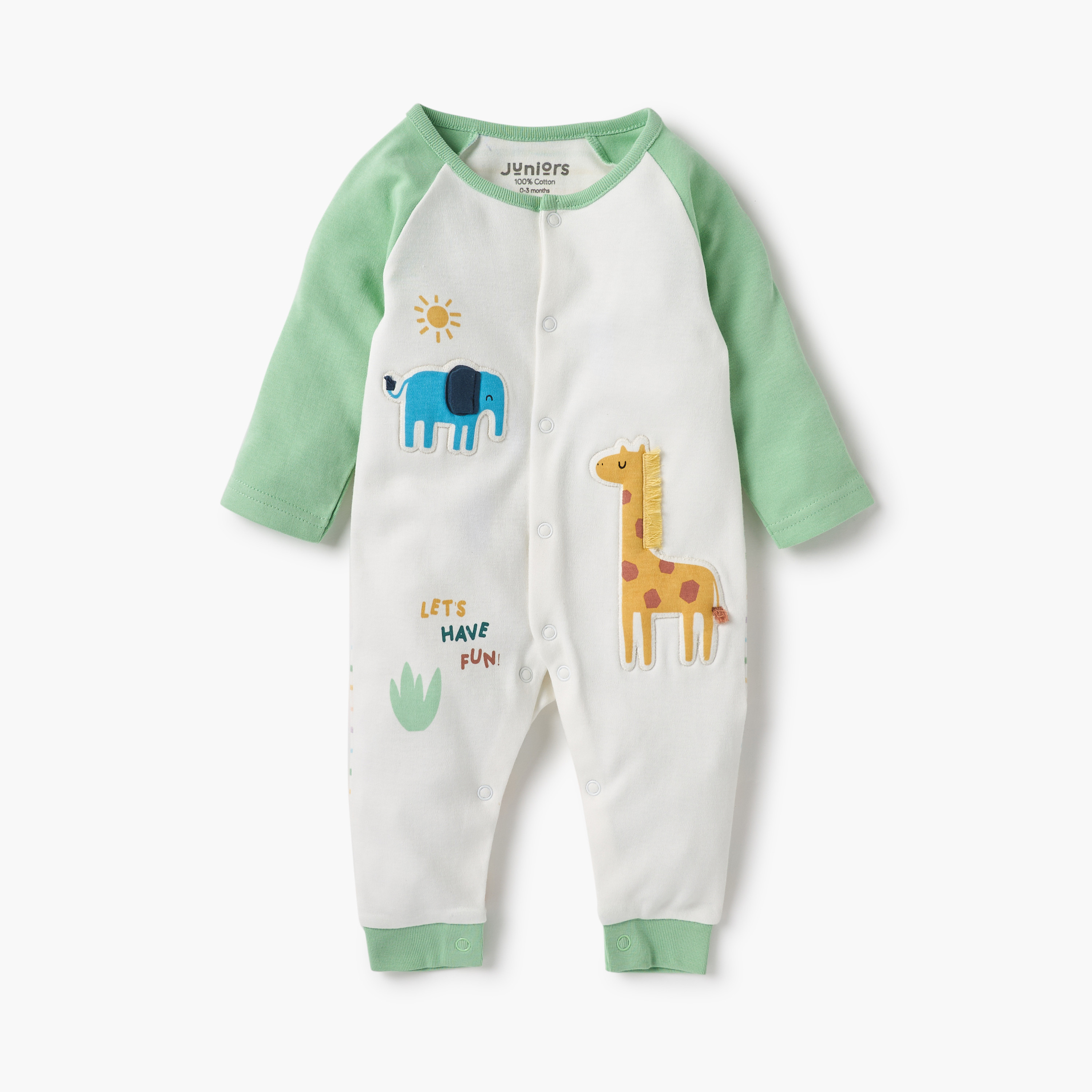 Juniors Animal Applique Sleepsuit with Long Sleeves and Button Closure-baby-boys-clothing-nightwear-sleepsuits-image-1