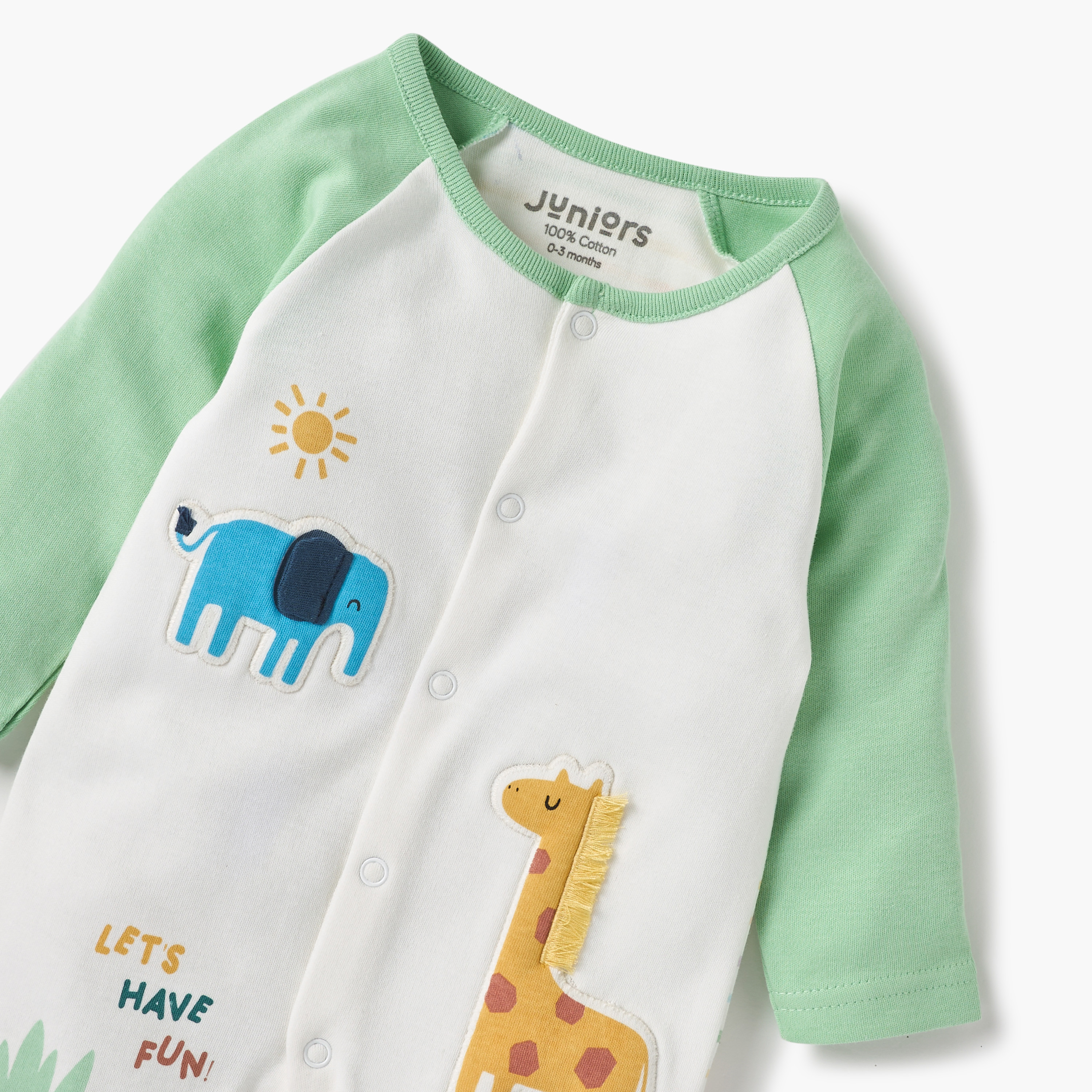 Juniors Animal Applique Sleepsuit with Long Sleeves and Button Closure-baby-boys-clothing-nightwear-sleepsuits-image-3