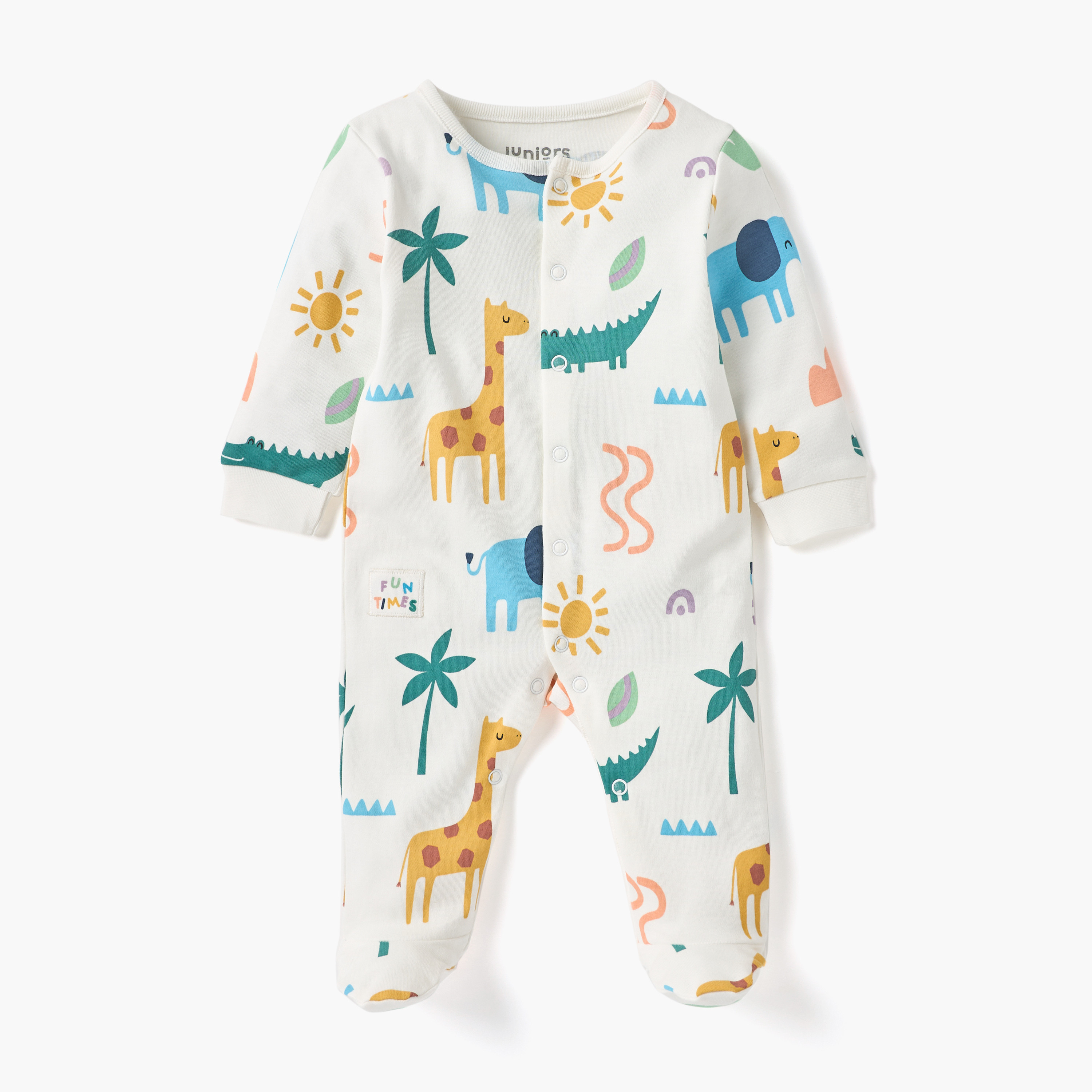 Juniors Printed Sleepsuit with Long Sleeves and Button Closure-baby-boys-clothing-nightwear-sleepsuits-image-1