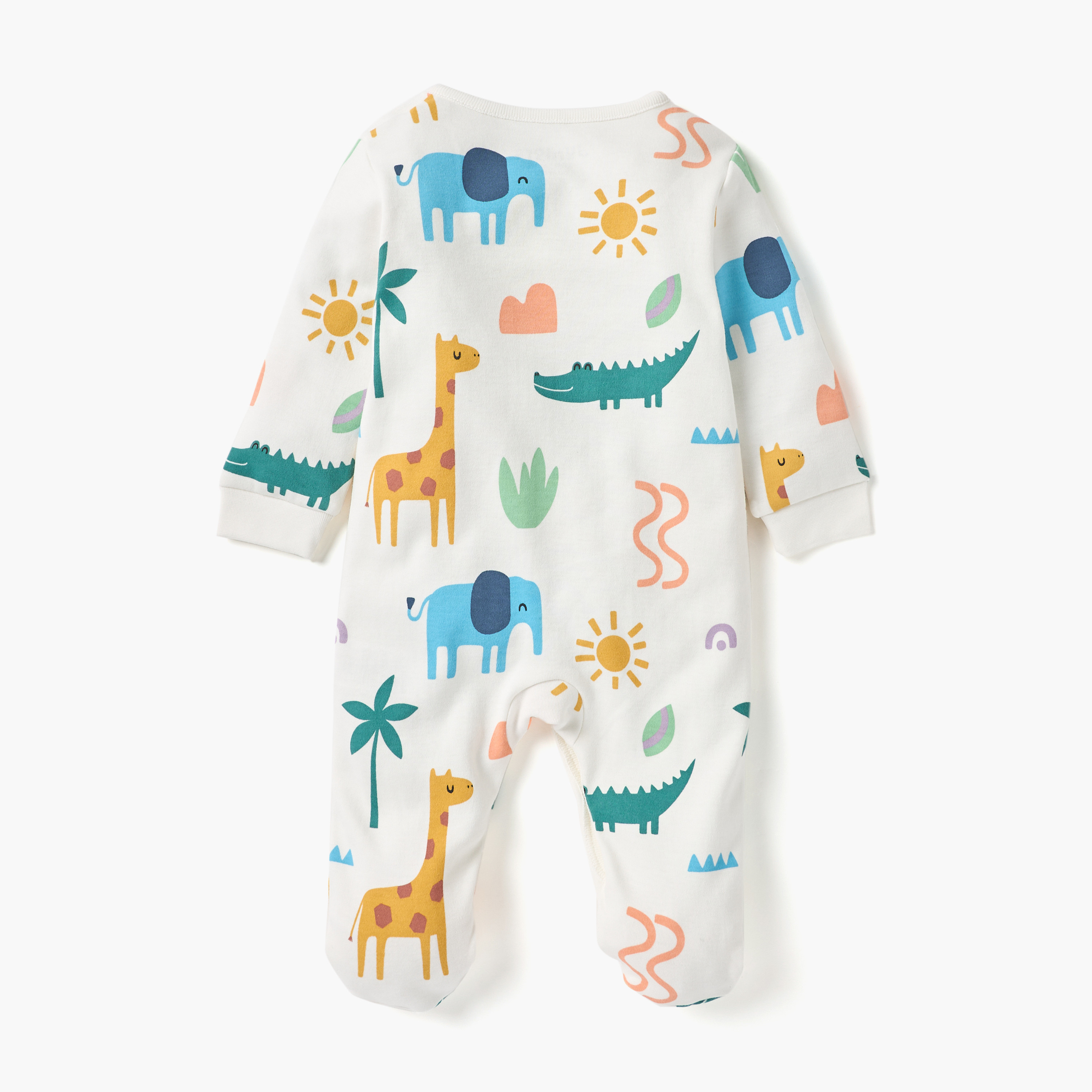 Juniors Printed Sleepsuit with Long Sleeves and Button Closure-baby-boys-clothing-nightwear-sleepsuits-image-2