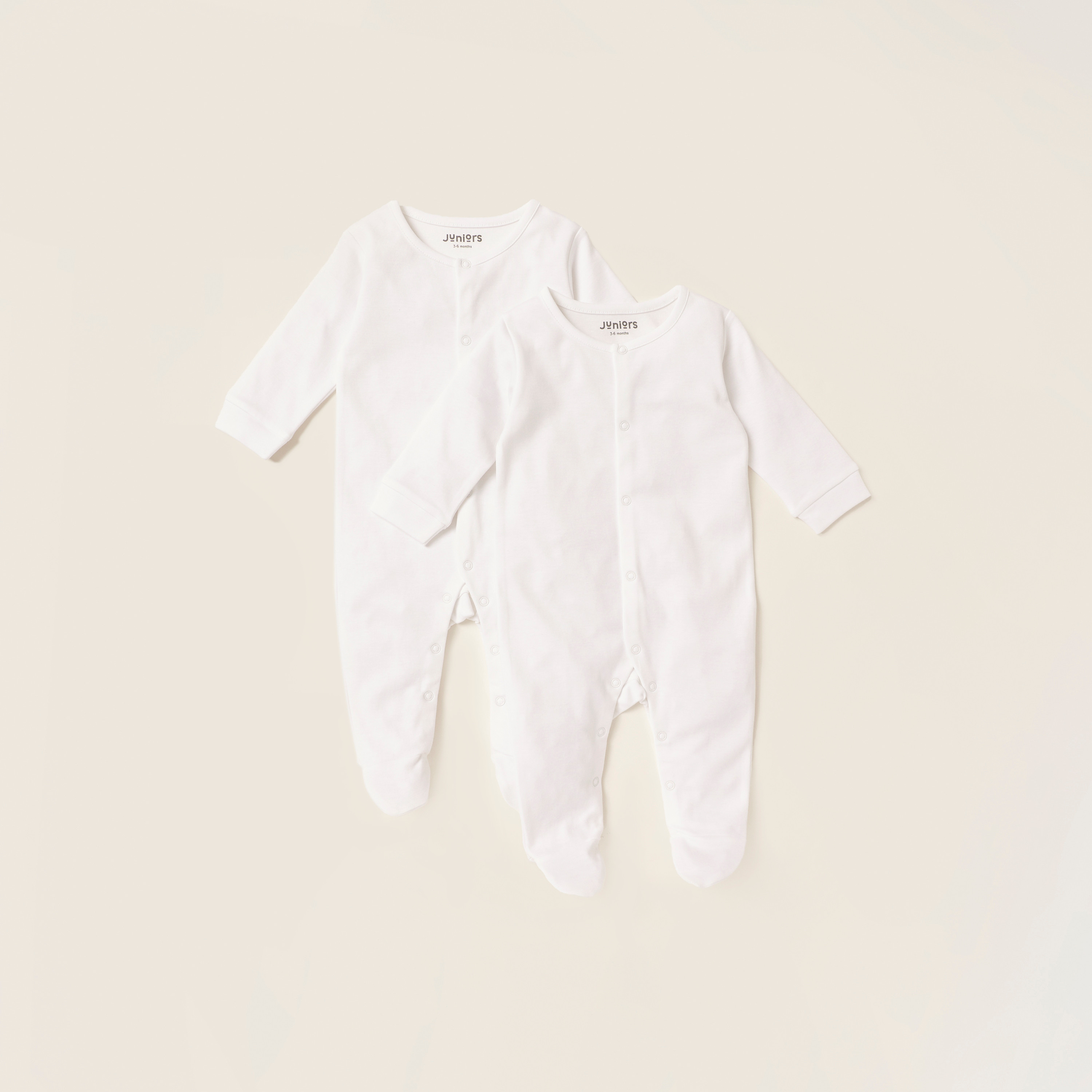 بدلات نوم سادة مُغلقة القدمين بأكمام طويلة من جونيورز - طقم من قطعتين-baby-girls-clothing-nightwear-sleepsuits-image-1