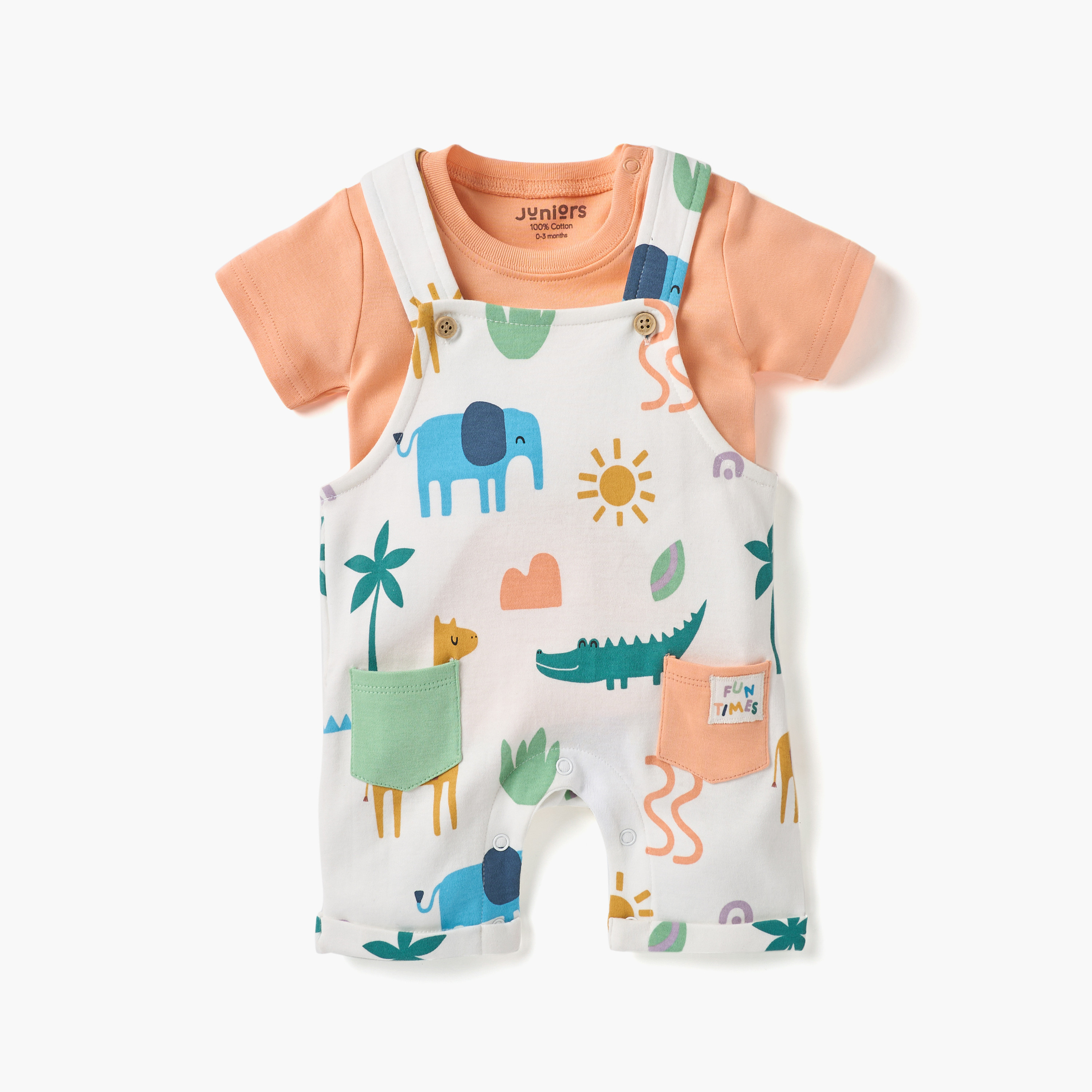 Juniors Printed Dungaree and T-shirt Set-baby-boys-clothing-rompers-image-1