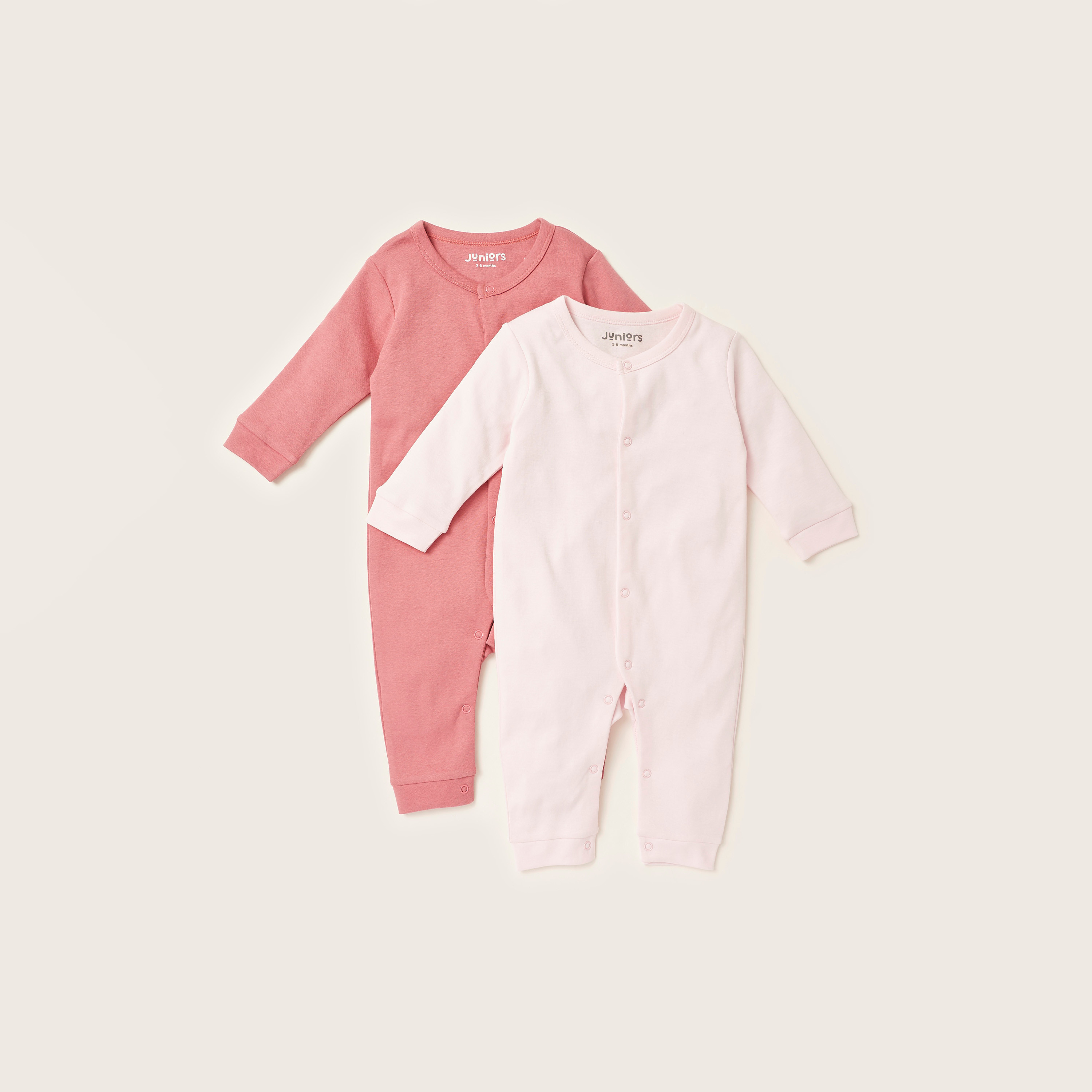 Juniors Solid Sleepsuit with Long Sleeves - Set of 2-baby-girls-clothing-nightwear-sleepsuits-image-1