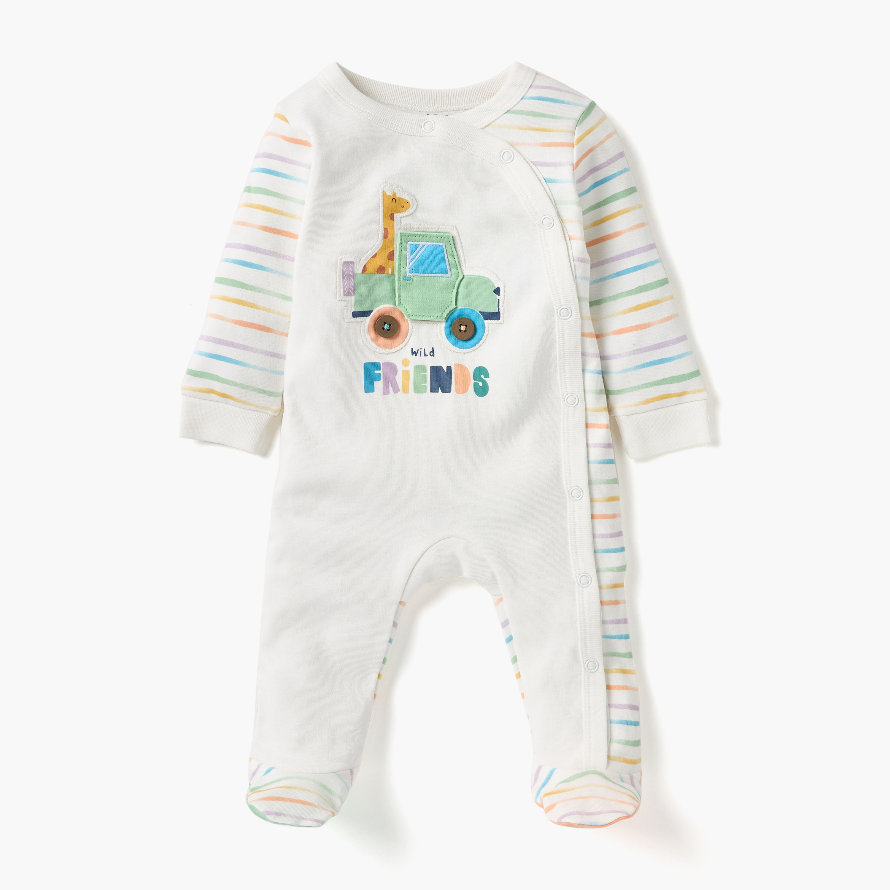 Juniors Striped Sleepsuit with Long Sleeves and Button Closure-baby-boys-clothing-nightwear-sleepsuits-image-1