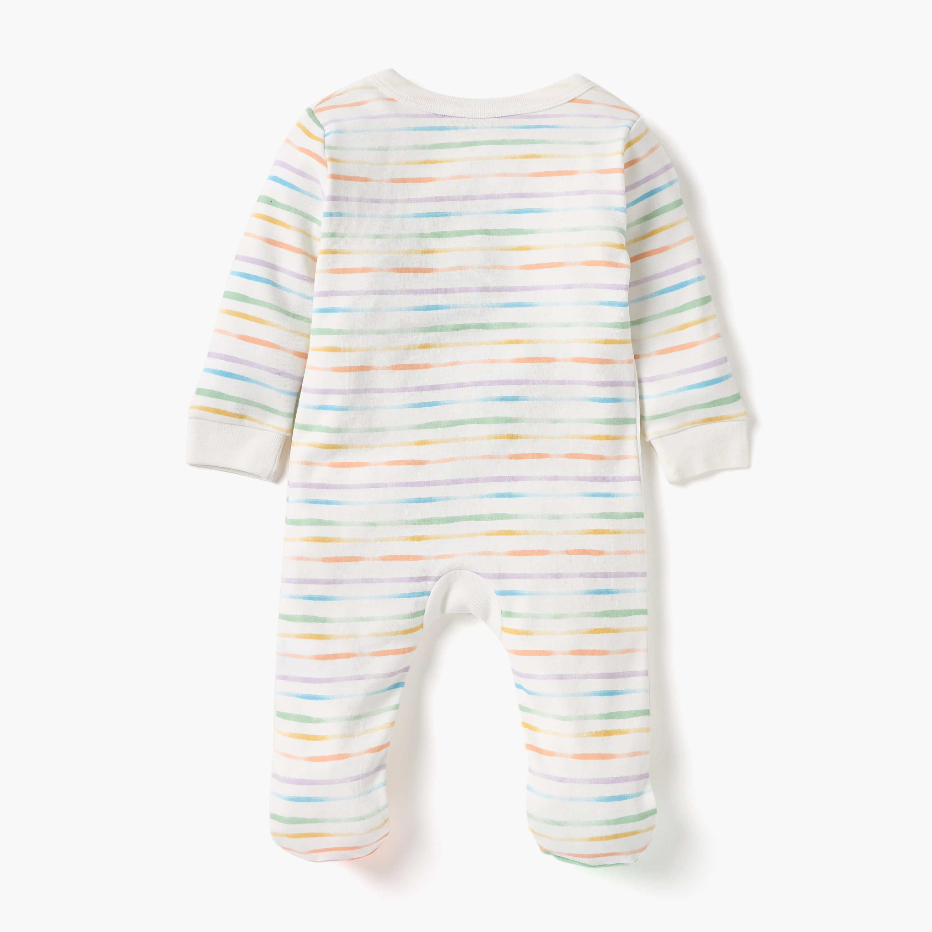 Juniors Striped Sleepsuit with Long Sleeves and Button Closure-baby-boys-clothing-nightwear-sleepsuits-image-2