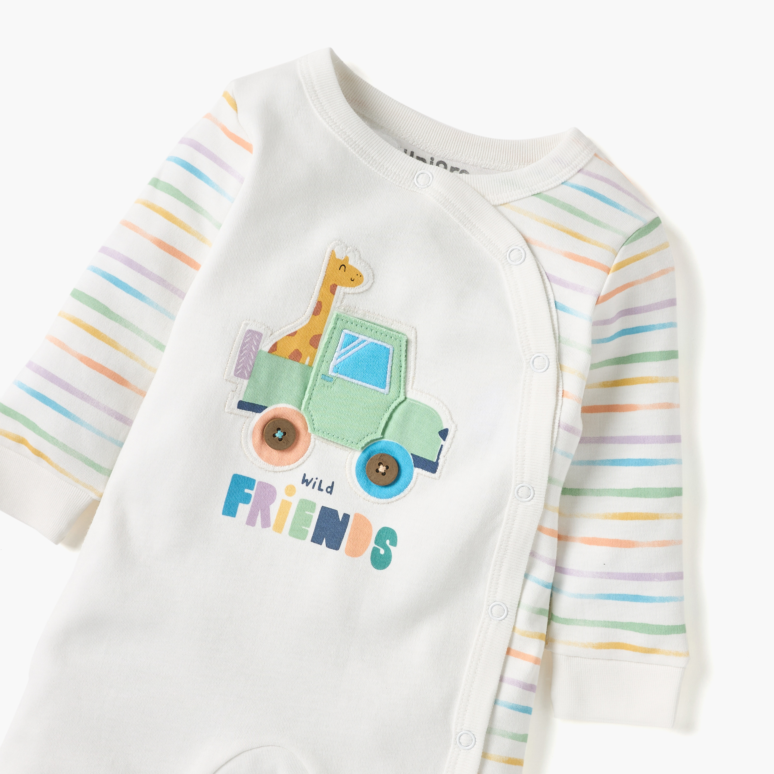 Juniors Striped Sleepsuit with Long Sleeves and Button Closure-baby-boys-clothing-nightwear-sleepsuits-image-3