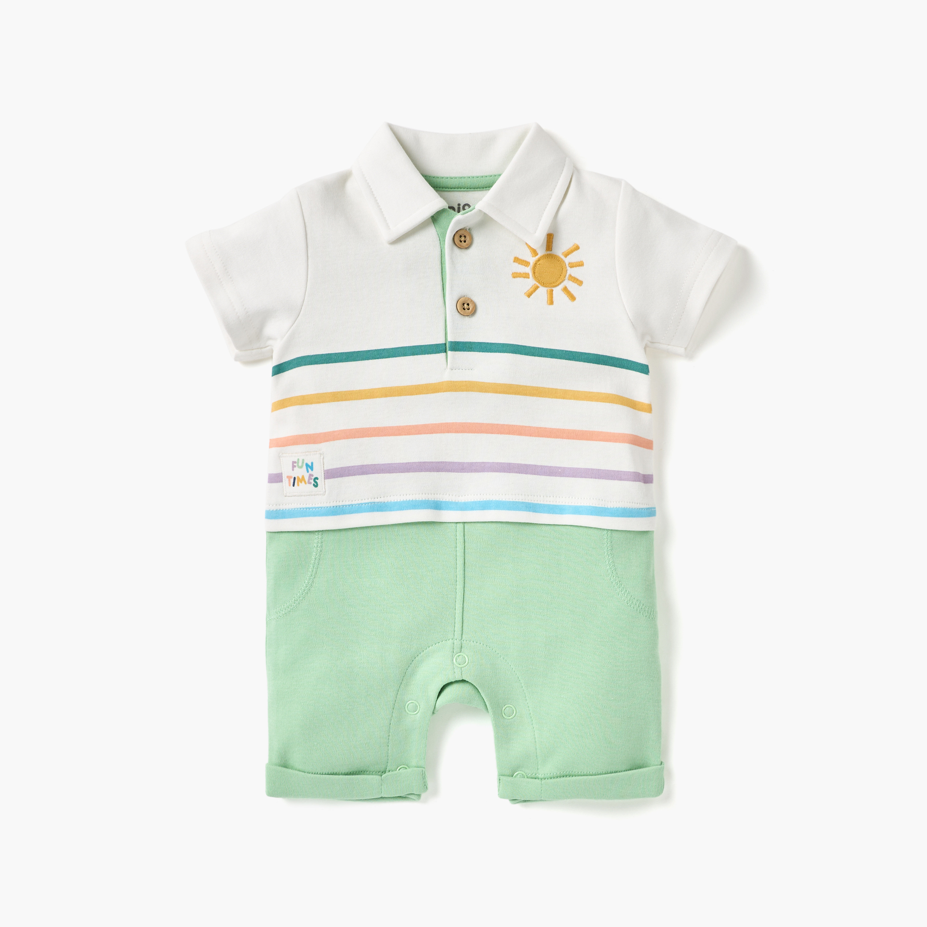 Juniors Sun Embroidered Romper with Short Sleeves and Button Closure-baby-boys-clothing-rompers-image-1
