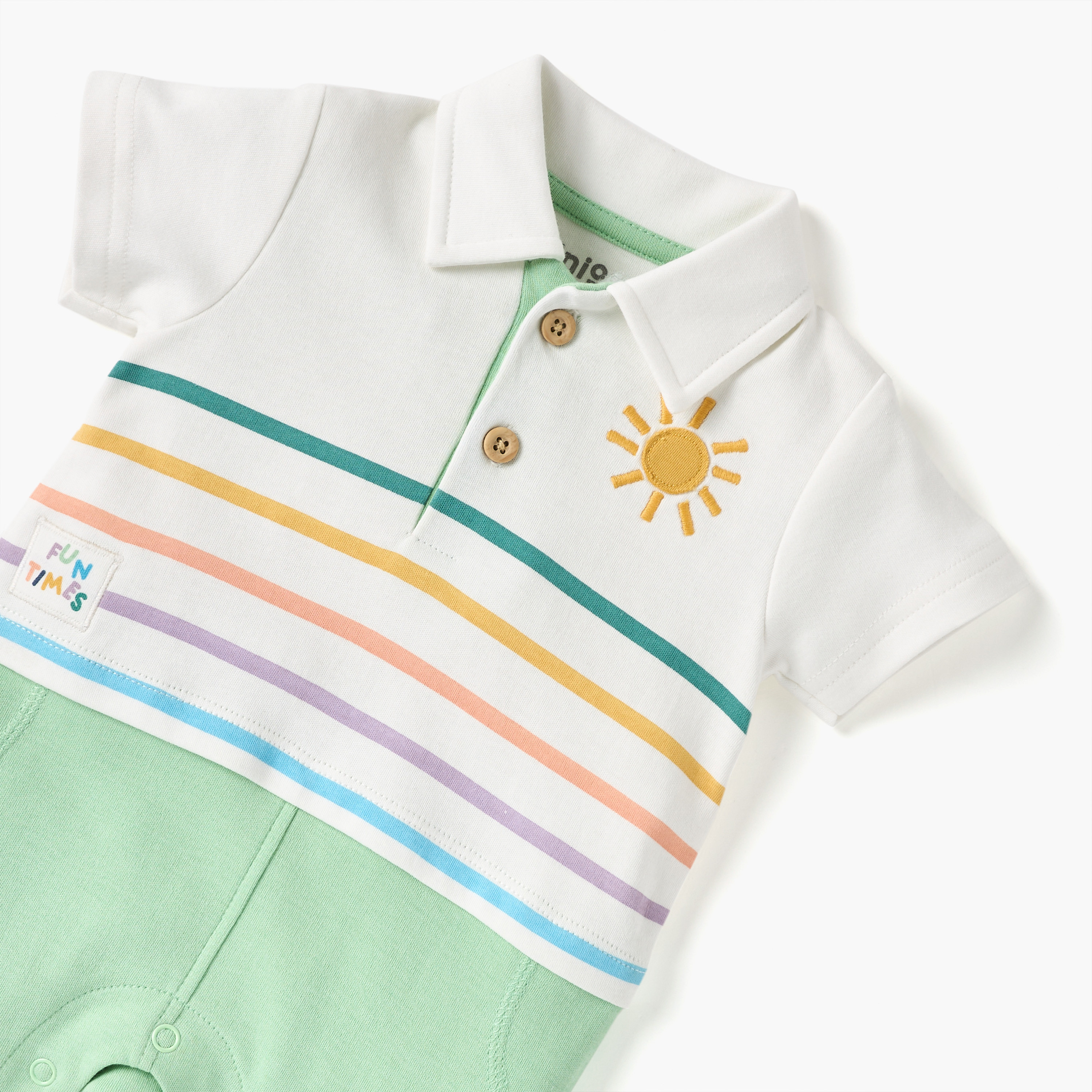 Juniors Sun Embroidered Romper with Short Sleeves and Button Closure-baby-boys-clothing-rompers-image-3