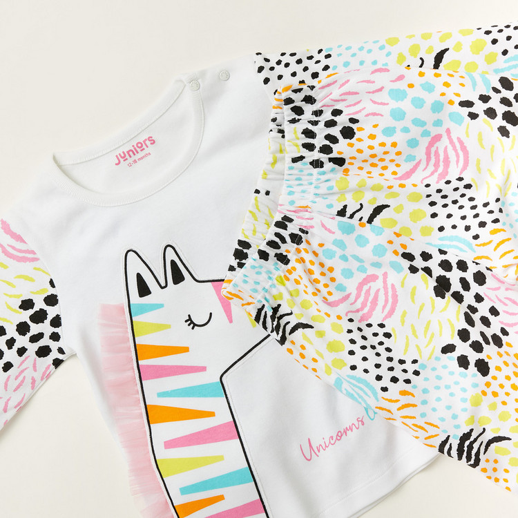 Juniors Graphic Print T-shirt and All-Over Printed Pyjamas Set