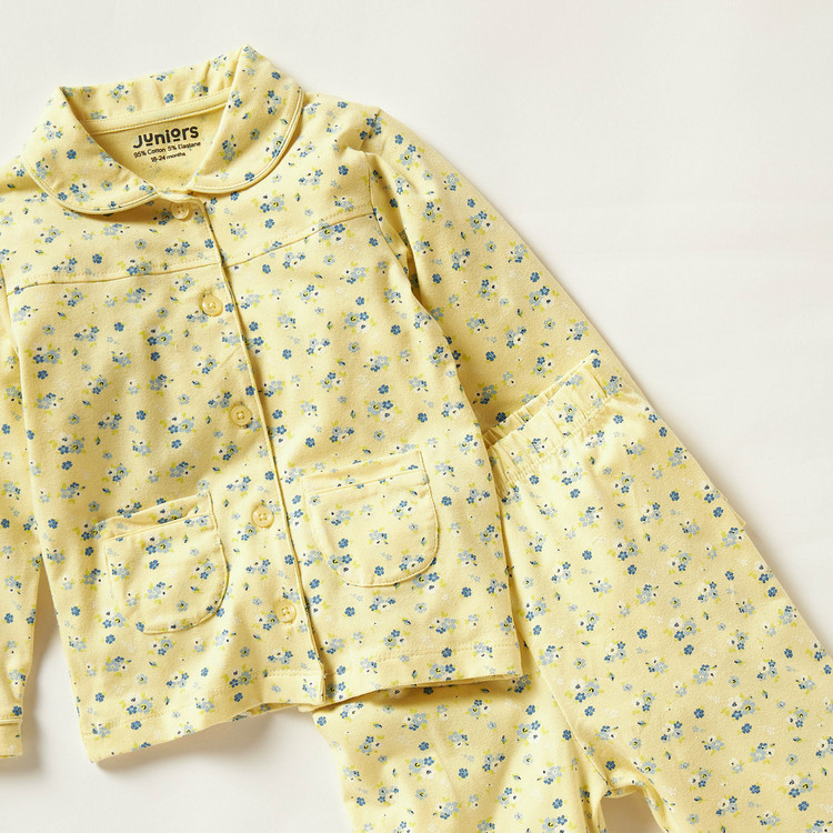 Juniors Floral Print Long Sleeve Shirt and Pyjama Set