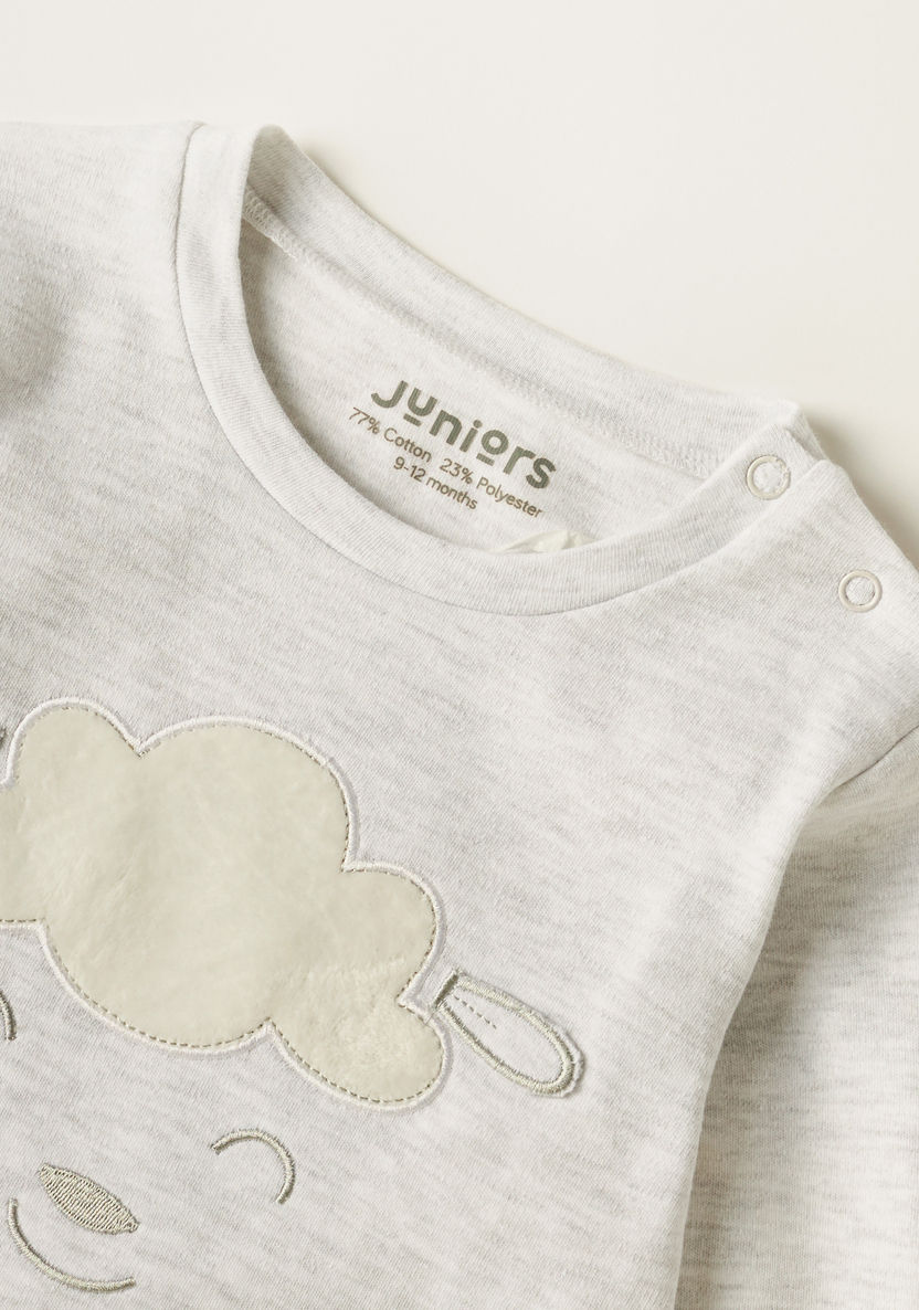 Juniors Embroidered Round Neck Sleepsuit with Long Sleeves-Sleepsuits-image-1