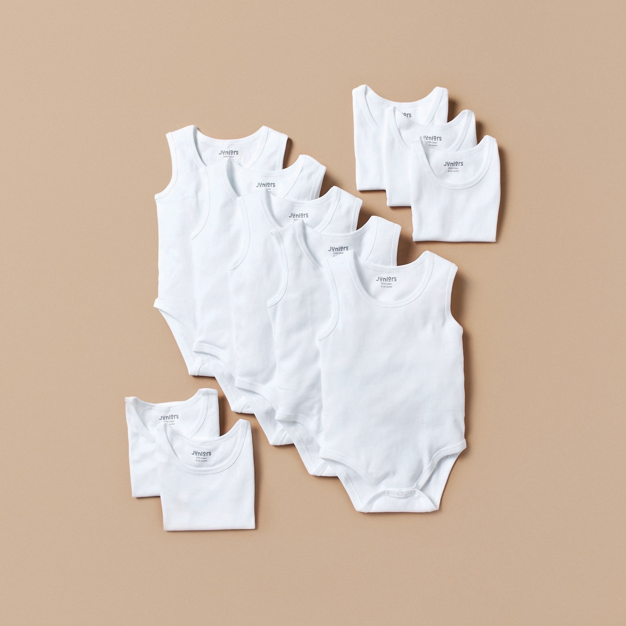 Juniors Solid Bodysuit with Straps and Snap Button Closure - Set of 10-baby-boys-clothing-bodysuits-image-1