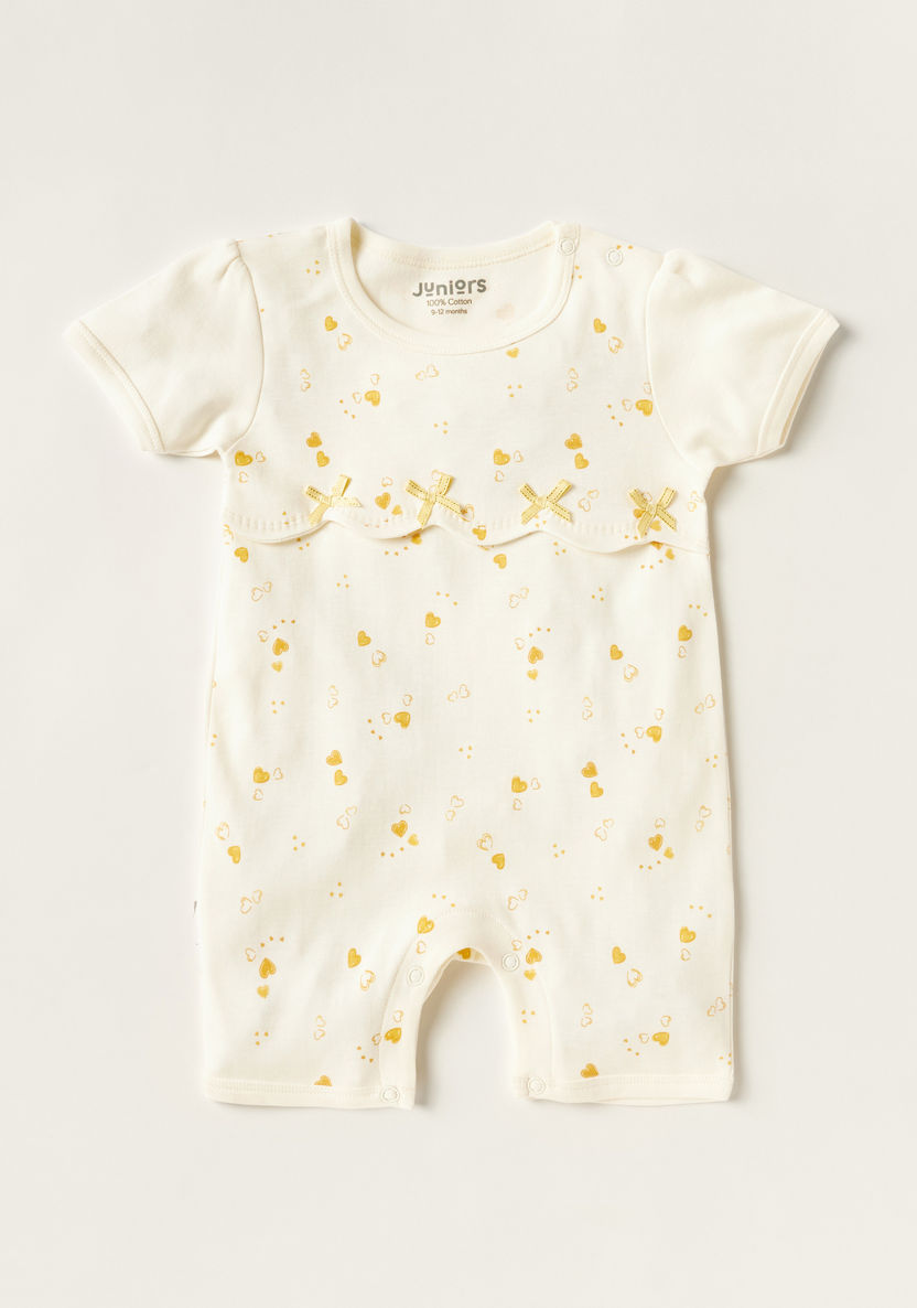Juniors Printed Romper with Short Sleeves and Bow Accents-Rompers%2C Dungarees and Jumpsuits-image-0