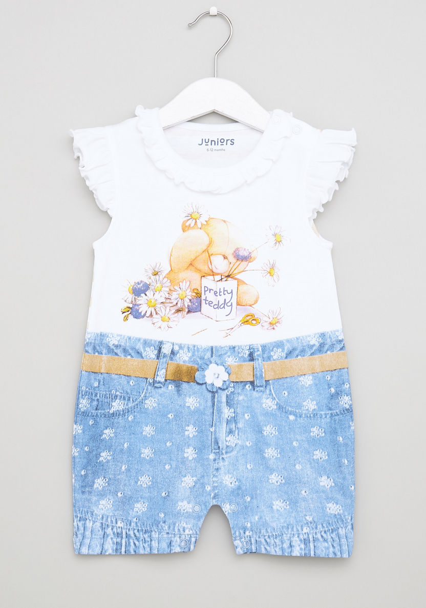 Juniors Printed Romper with Cap Sleeves-Rompers%2C Dungarees and Jumpsuits-image-0