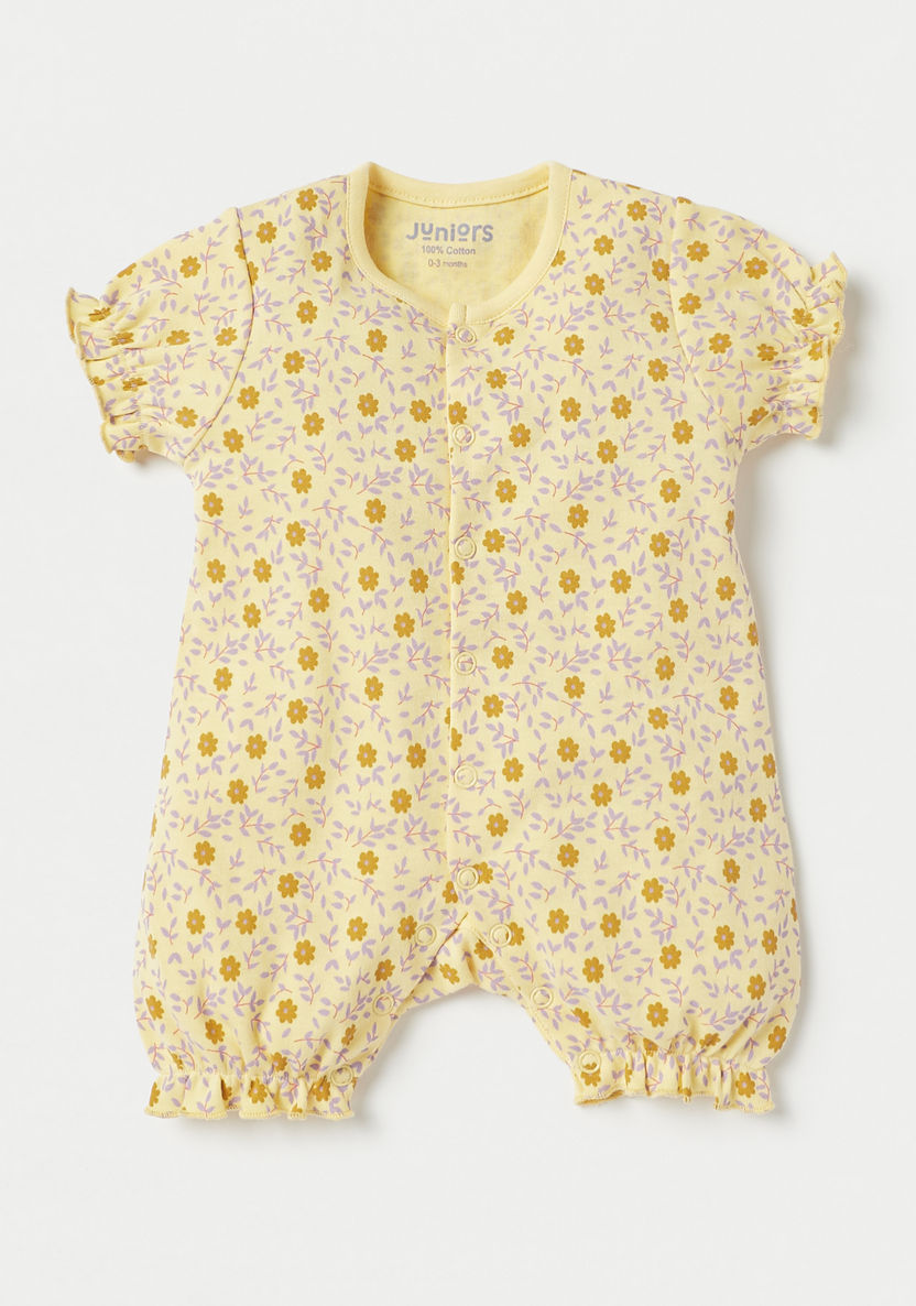 Juniors Floral Print Short Sleeves Romper with Button Closure-Rompers%2C Dungarees and Jumpsuits-image-0
