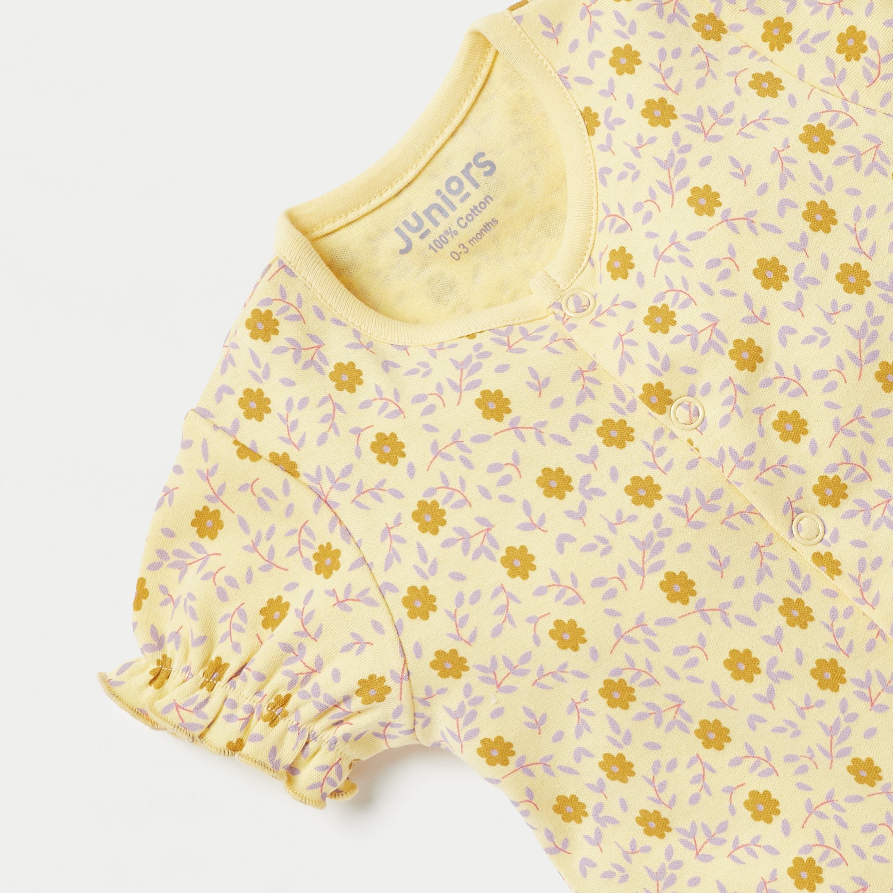 Juniors Floral Print Short Sleeves Romper with Button Closure-baby-girls-clothing-rompers-image-2