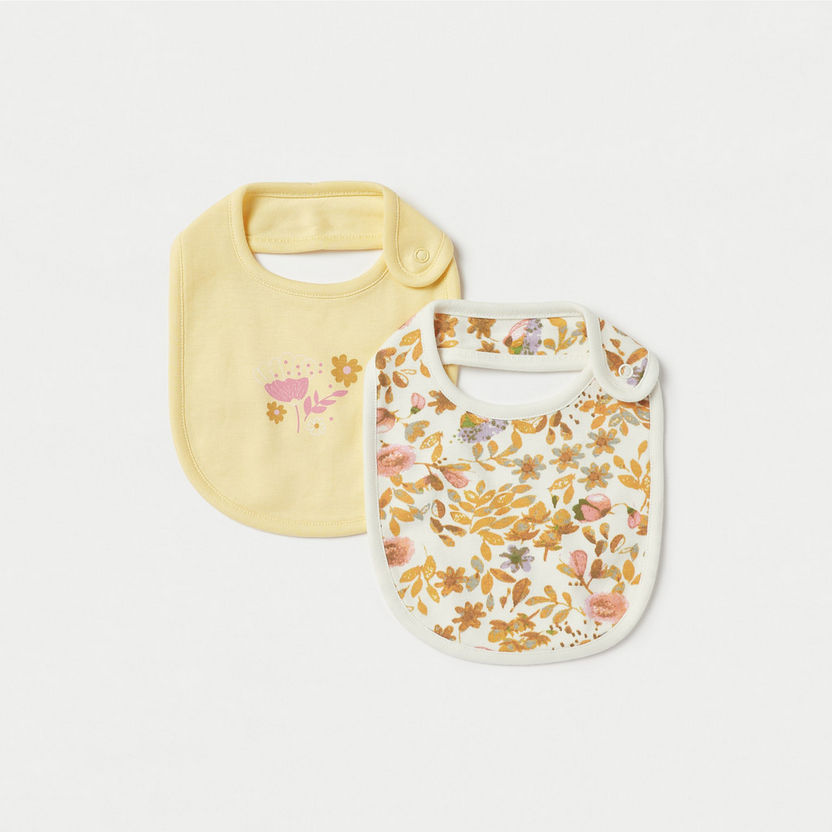 Juniors Floral Print Bib with Button Closure - Set of 2-Accessories-image-0