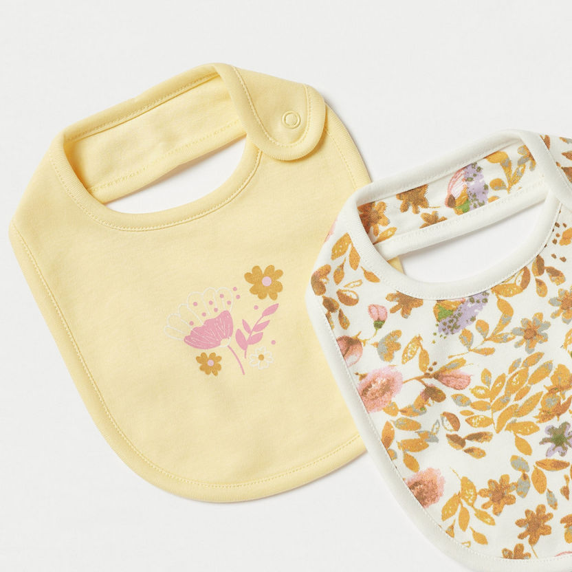 Juniors Floral Print Bib with Button Closure - Set of 2-Accessories-image-1