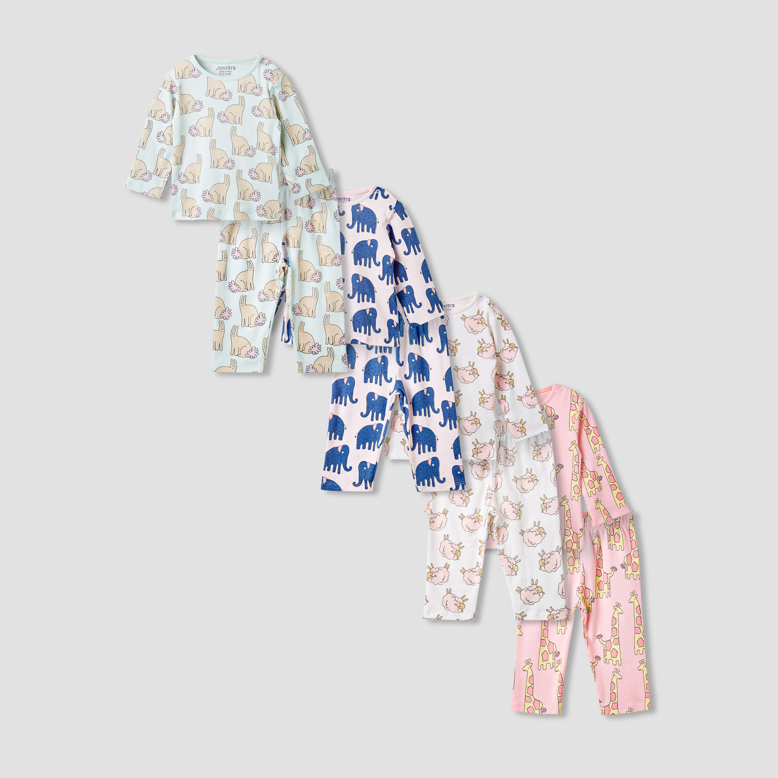 Juniors Animal Print T-shirt and Pyjamas - Set of 4-baby-girls-clothing-nightwear-pyjamasets-image-1