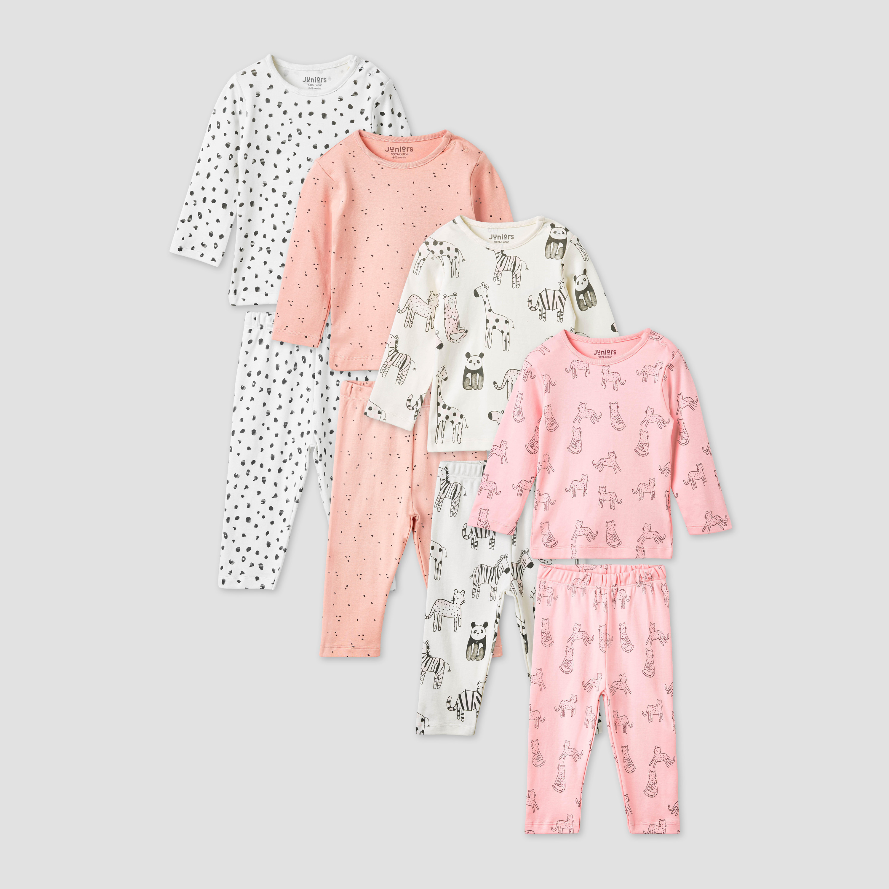 Juniors Printed T-shirt and Pyjamas - Set of 4-baby-girls-clothing-nightwear-pyjamasets-image-1