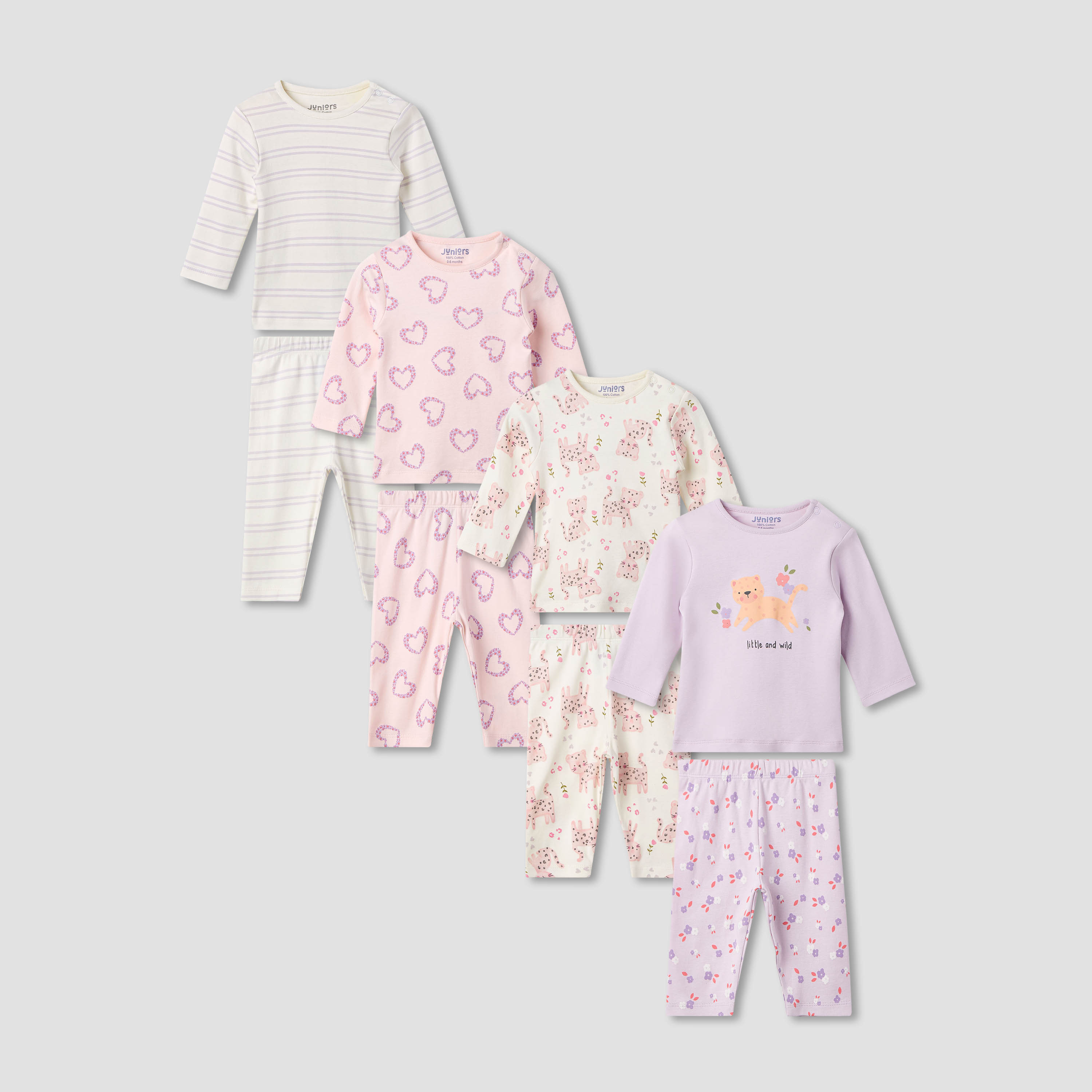 Juniors Pyjama Set with Fun Print - Soft Cotton - Long Sleeves - 4-Pieces-baby-girls-clothing-nightwear-pyjamasets-image-1