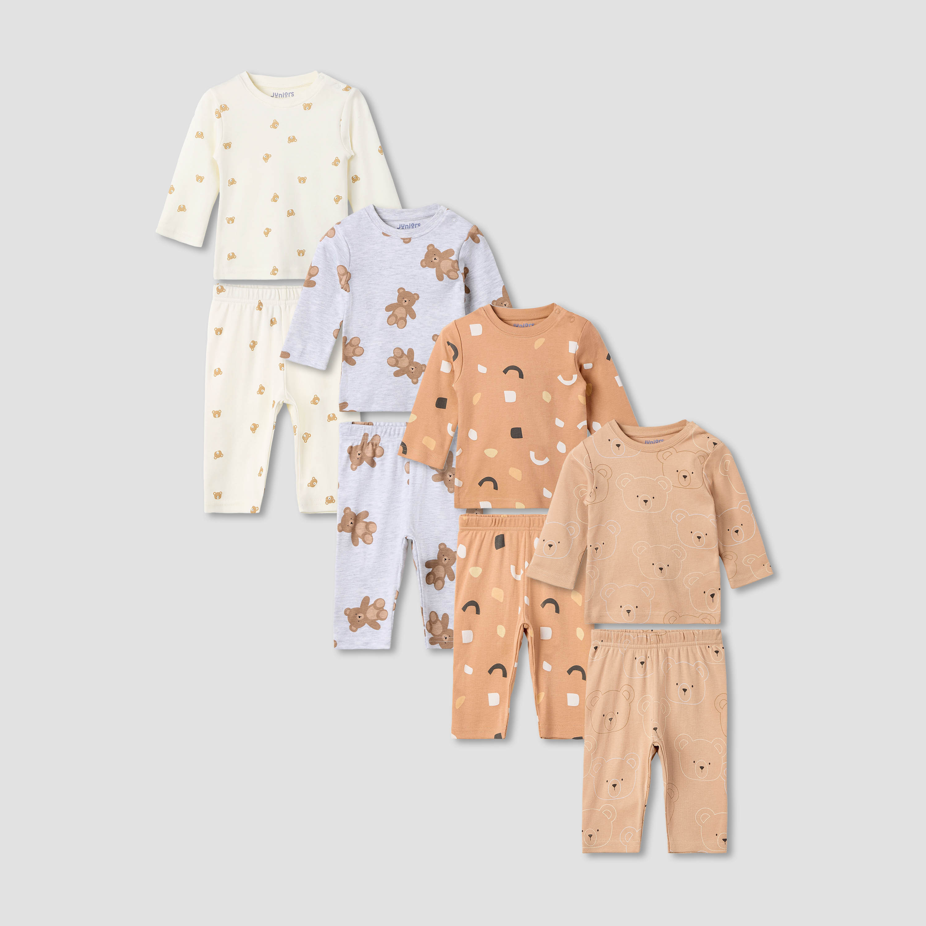 Juniors Pyjama Set with Bear Print - Soft Cotton - Long Sleeves - 4-Pieces-baby-boys-clothing-nightwear-pyjamasets-image-1