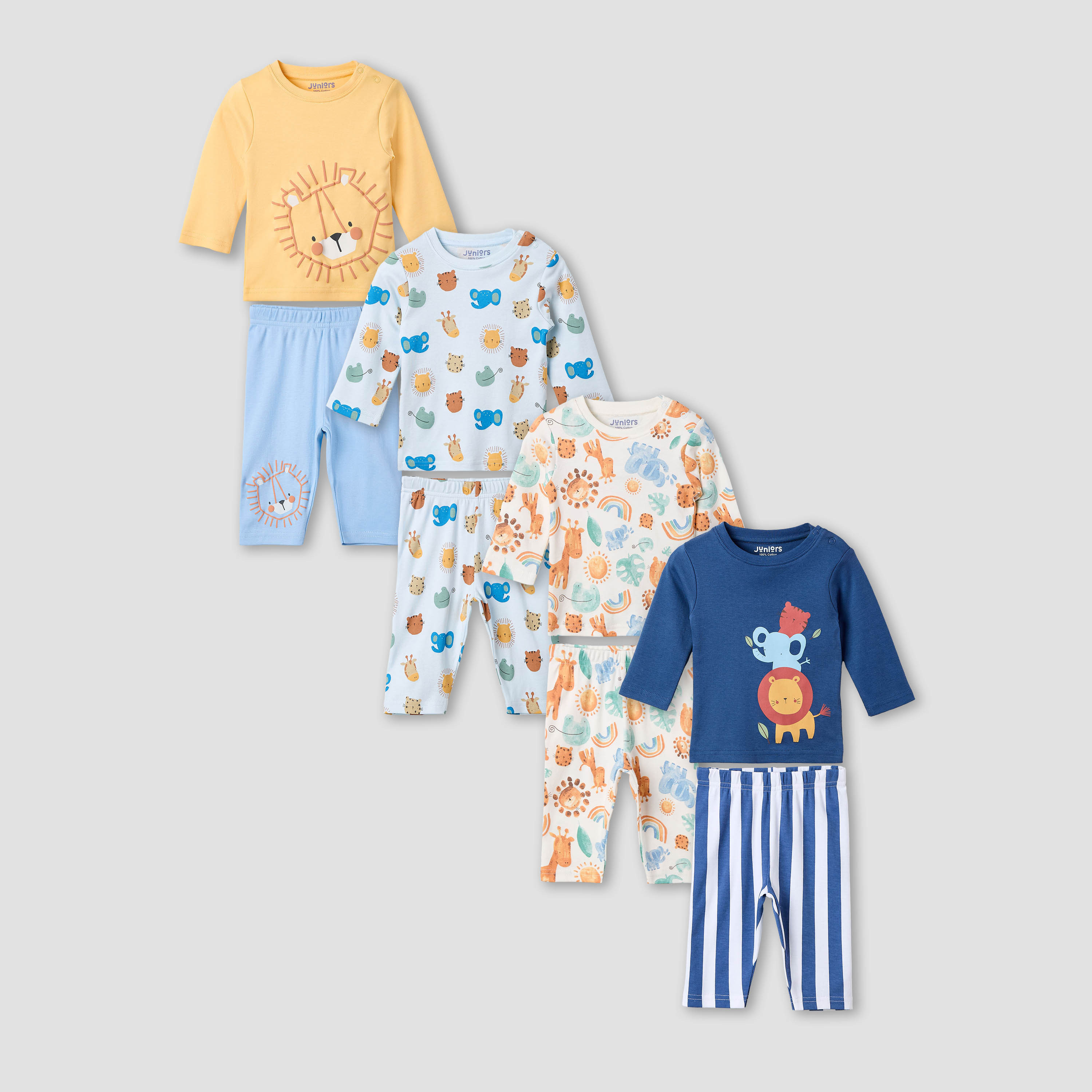 Juniors Pyjama Set with Animal Print - Cotton - Long Sleeves - Round Neck - Set of 4-baby-girls-clothing-nightwear-pyjamasets-image-1