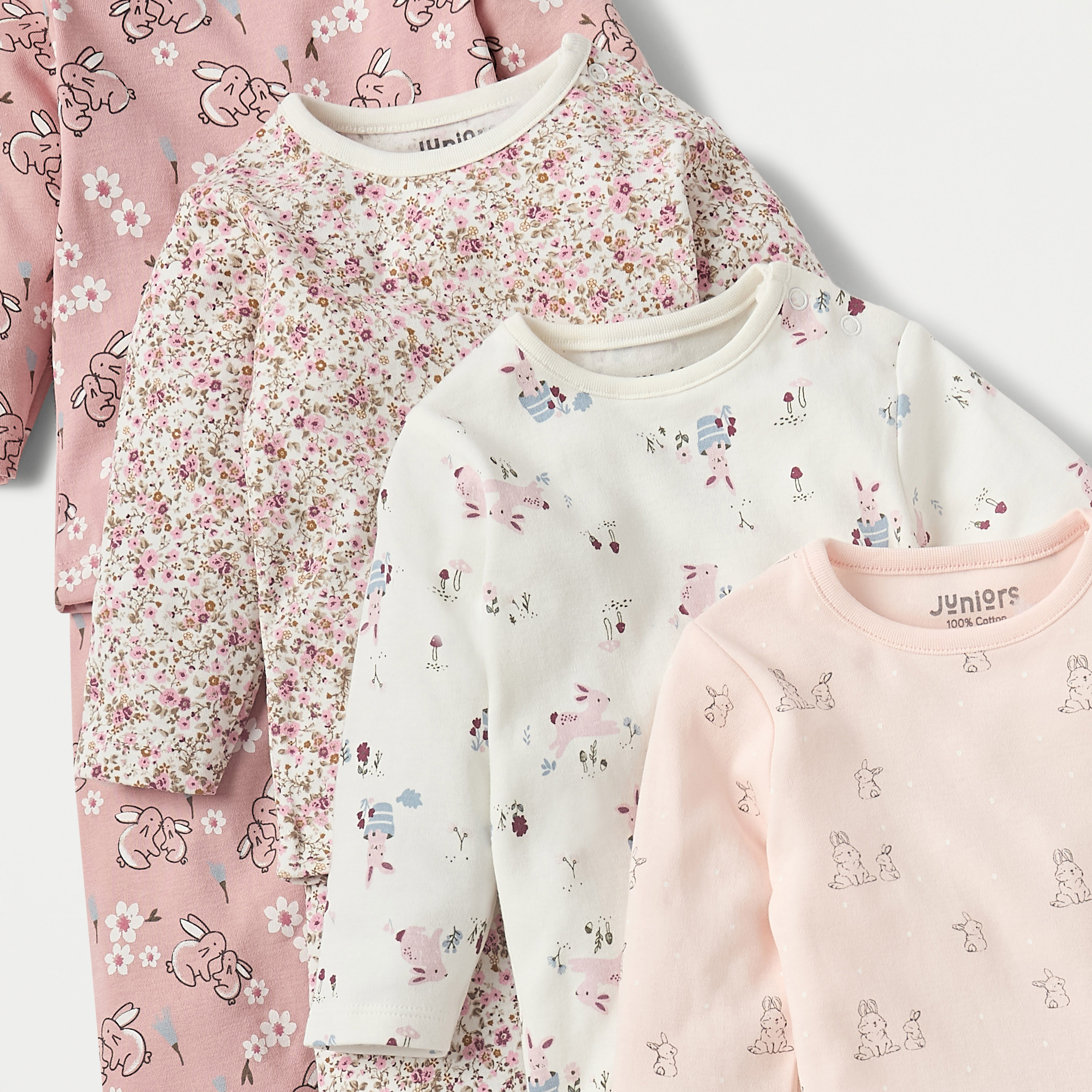 بنطلون بيجاما وتيشيرت بطبعات وأكمام طويلة من جونيورز - مجموعة من 4 أطقم-baby-girls-clothing-setsandcoords-image-5