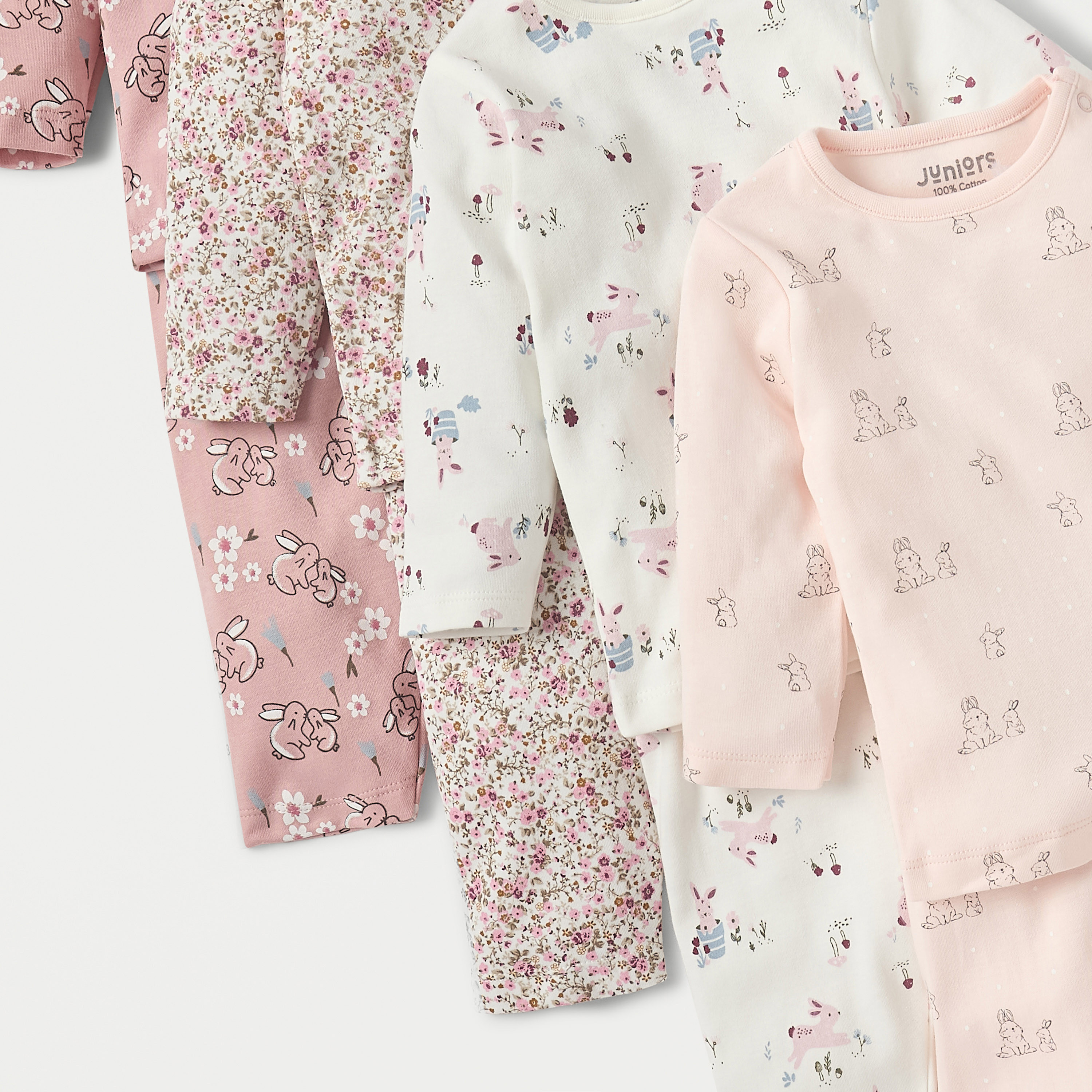 بنطلون بيجاما وتيشيرت بطبعات وأكمام طويلة من جونيورز - مجموعة من 4 أطقم-baby-girls-clothing-setsandcoords-image-6