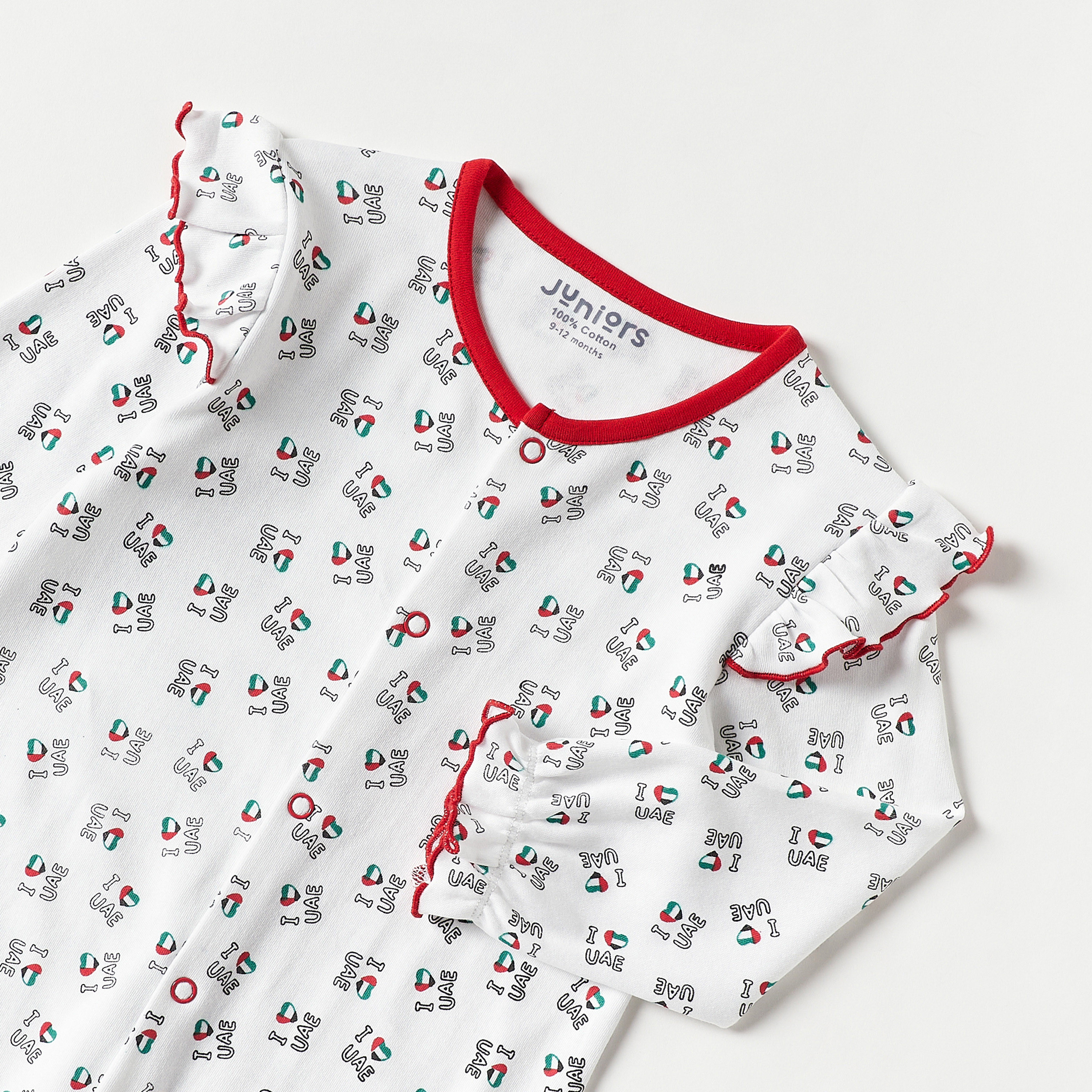 Juniors UAE National Day Print Sleepsuit with Frill Detail-baby-boys-clothing-nightwear-sleepsuits-image-2