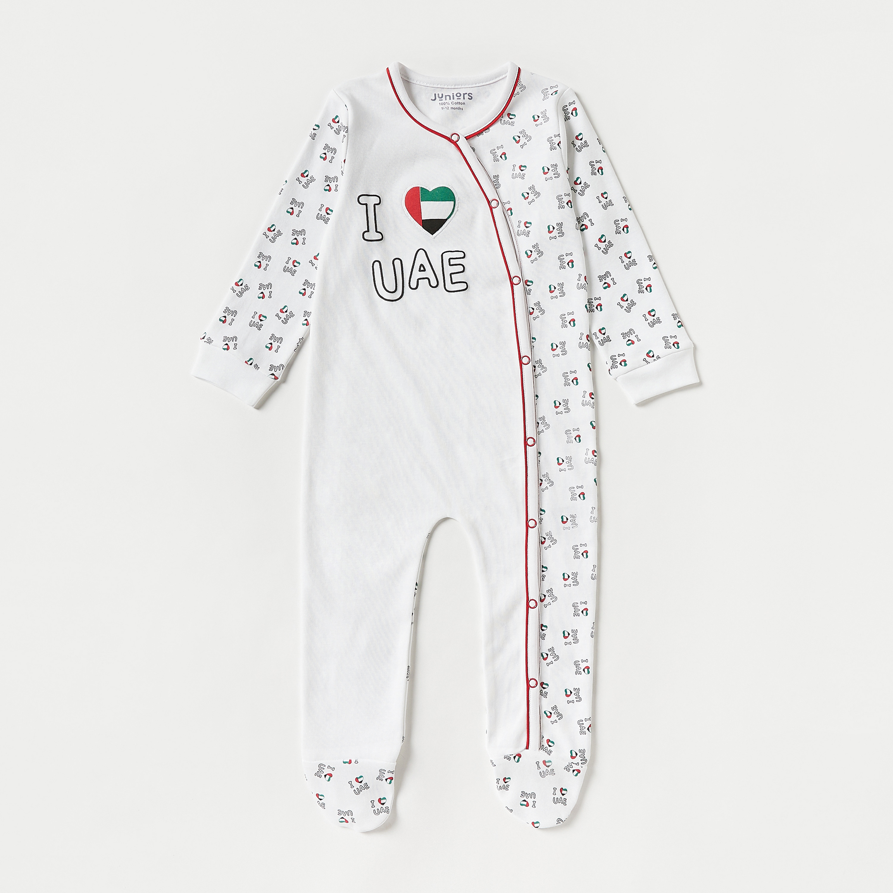 Juniors UAE National Day Print Closed Feet Sleepsuit with Long Sleeves-baby-boys-clothing-nightwear-sleepsuits-image-1