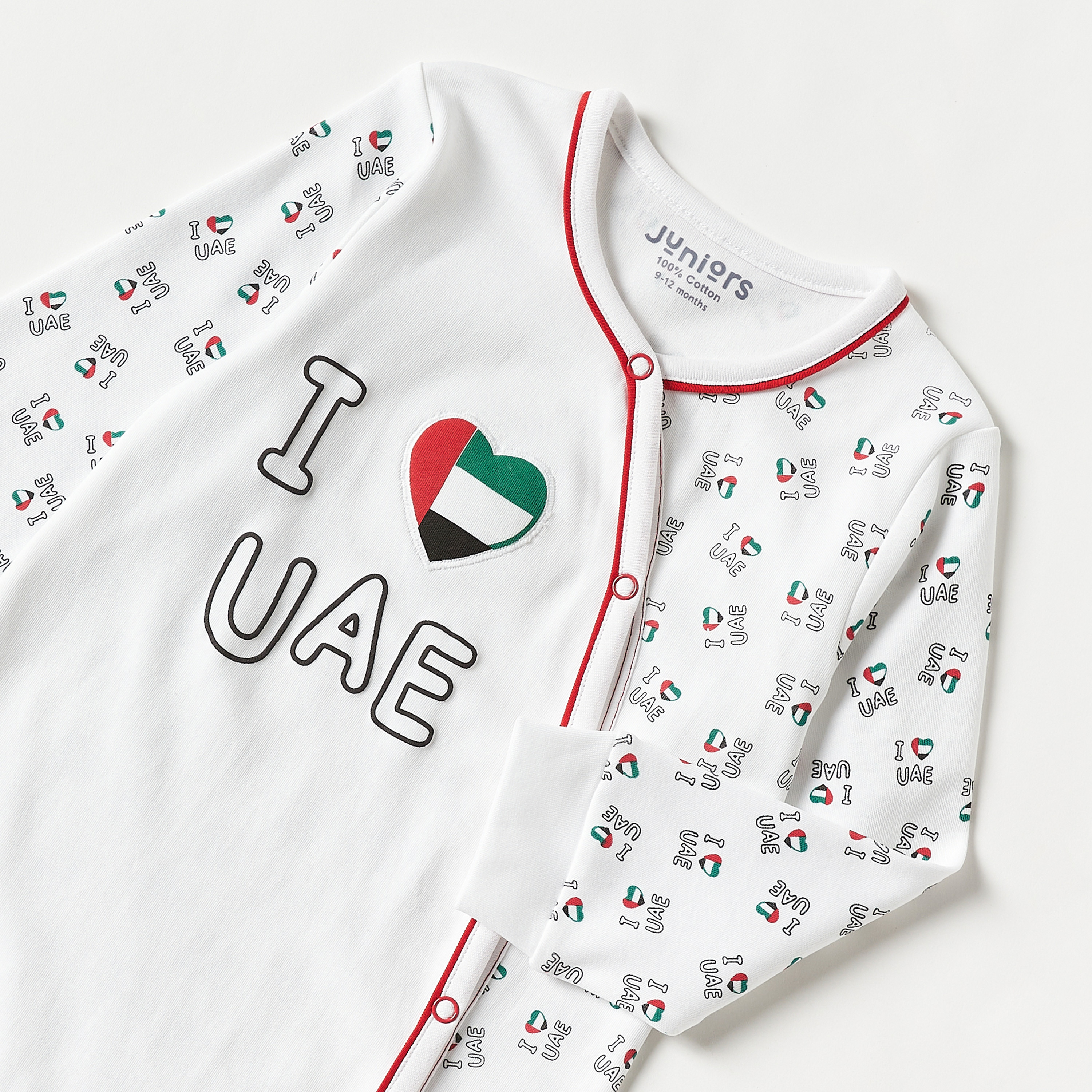 Juniors UAE National Day Print Closed Feet Sleepsuit with Long Sleeves-baby-boys-clothing-nightwear-sleepsuits-image-2