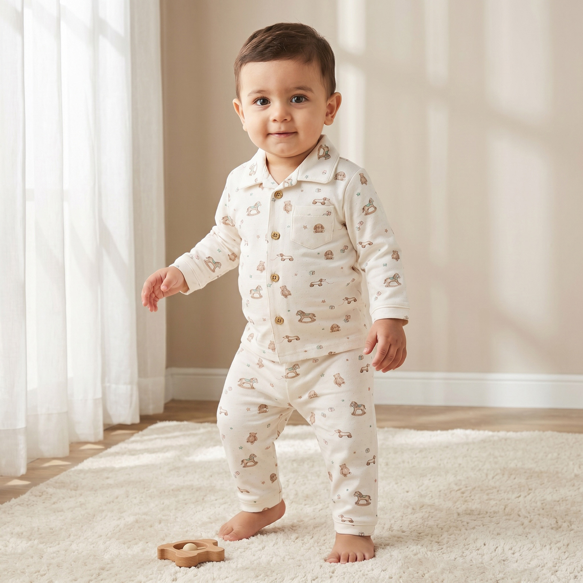 Giggles Cotton Collared Long Sleeves Pyjama Set with Rocking Horse Print-baby-boys-clothing-nightwear-pyjamasets-image-1