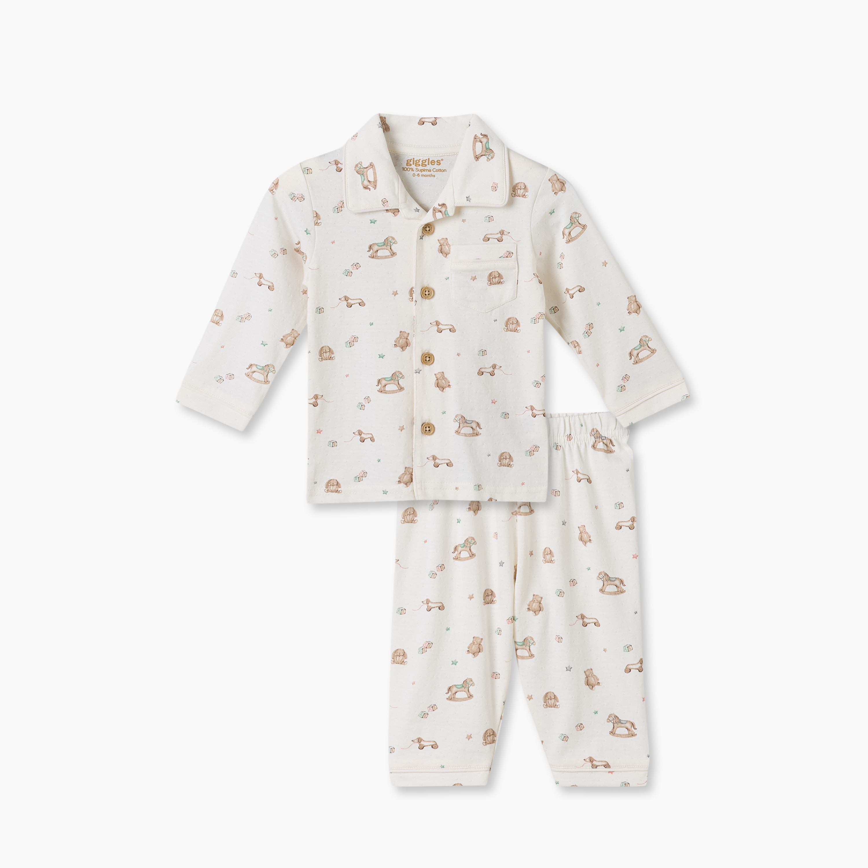 Giggles Cotton Collared Long Sleeves Pyjama Set with Rocking Horse Print-baby-boys-clothing-nightwear-pyjamasets-image-2