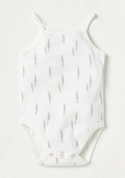 Juniors Floral Print Bodysuit with Spaghetti Straps and Button Closure-Bodysuits-image-0