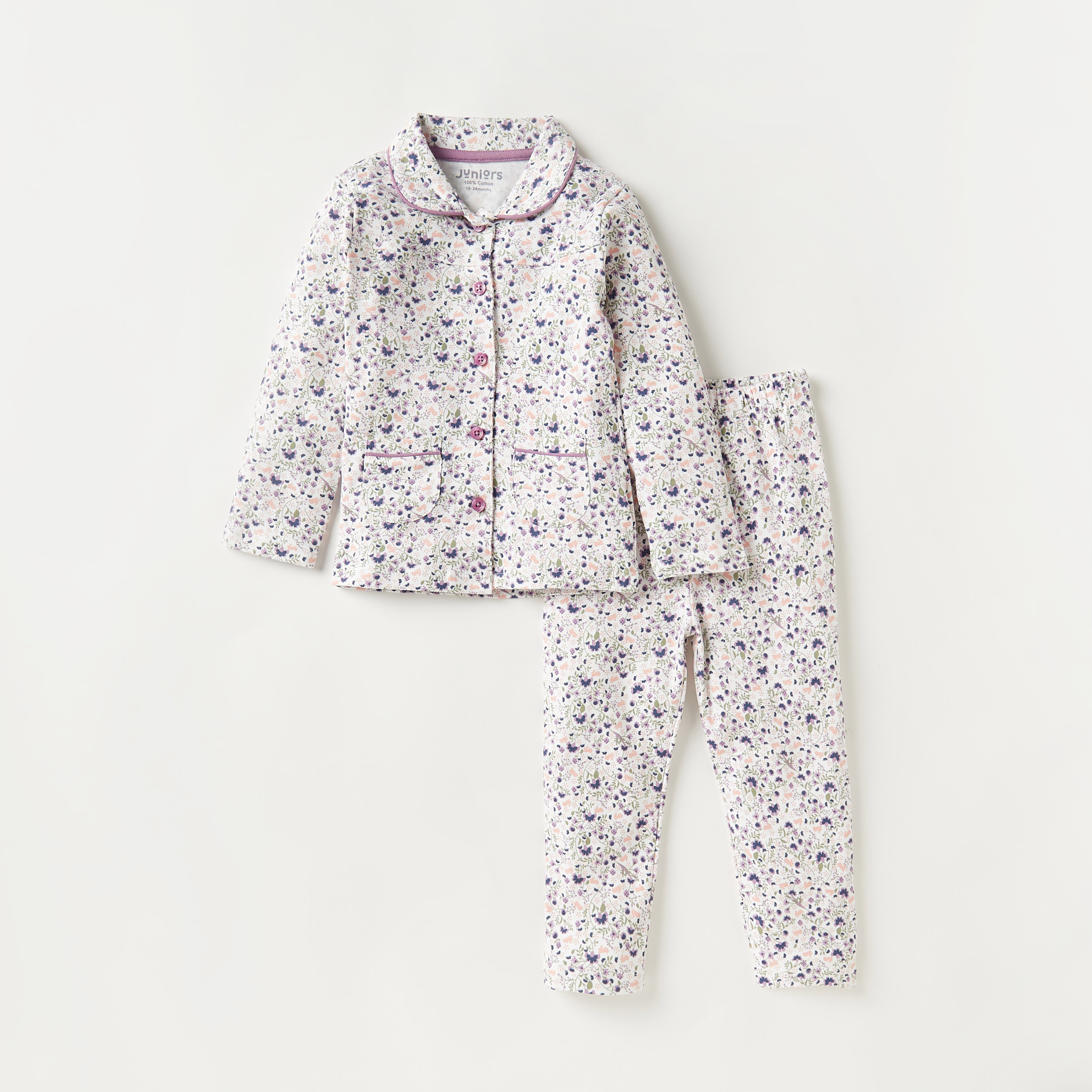 Juniors All-Over Floral Print Shirt and Pyjama Set-baby-girls-clothing-nightwear-pyjamasets-image-1