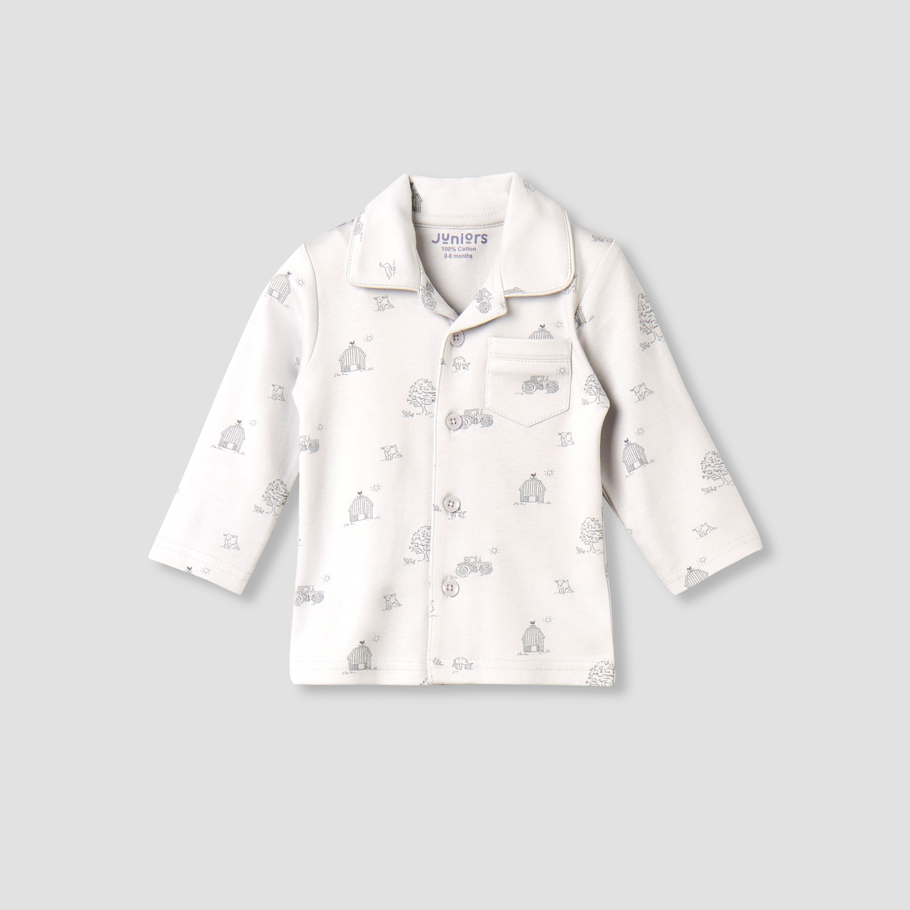 Juniors Cotton Collared Long Sleeves Pyjama Set with Barnyard Print-baby-boys-clothing-nightwear-pyjamasets-image-2