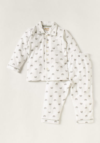 Giggles Elephant Print Long Sleeves Shirt and Pyjama Set-Pyjama Sets-image-0
