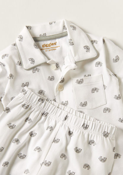 Giggles Elephant Print Long Sleeves Shirt and Pyjama Set-Pyjama Sets-image-1