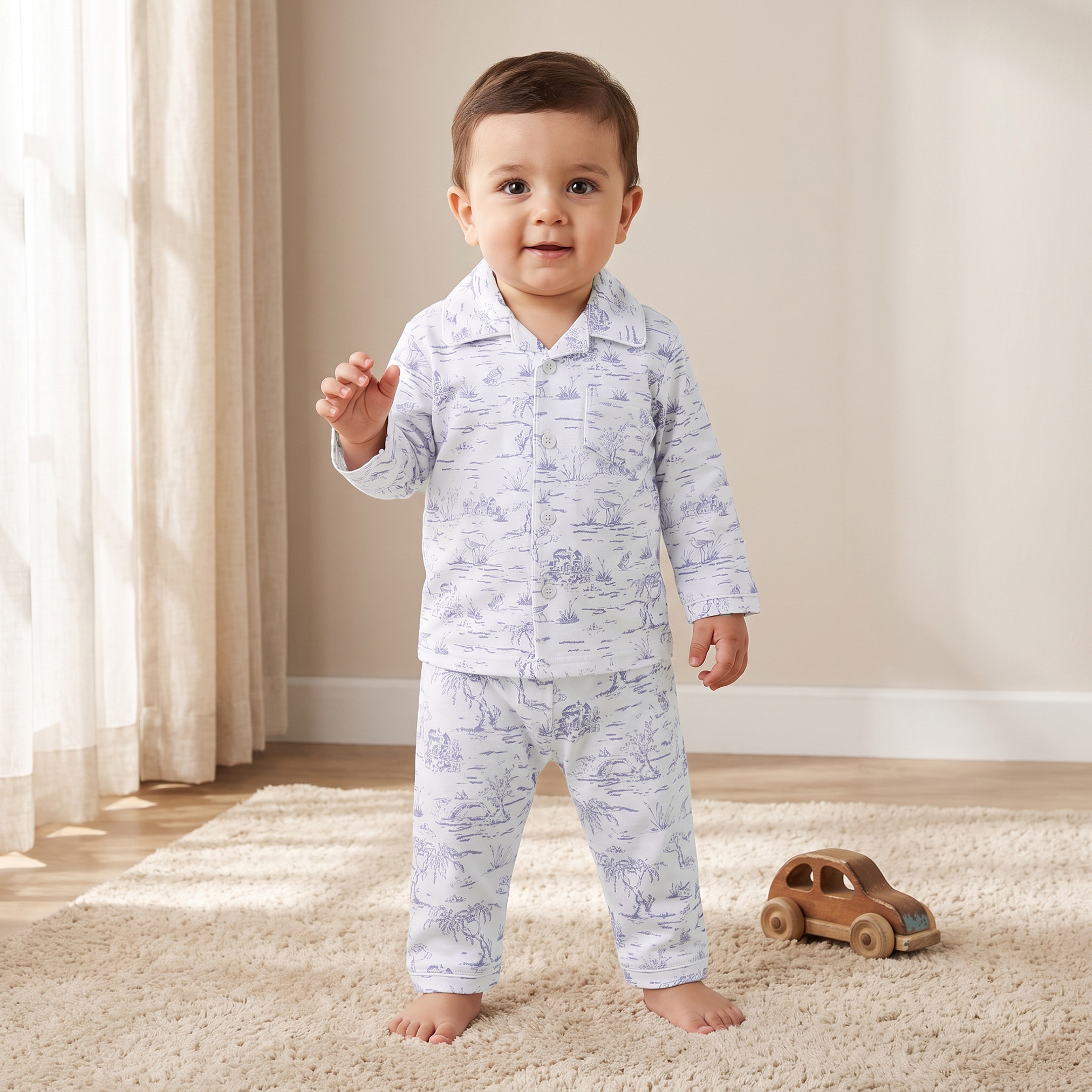 Giggles Cotton Collared Long Sleeves Shirt with Pyjamas with Forest Print-baby-boys-clothing-nightwear-pyjamasets-image-1