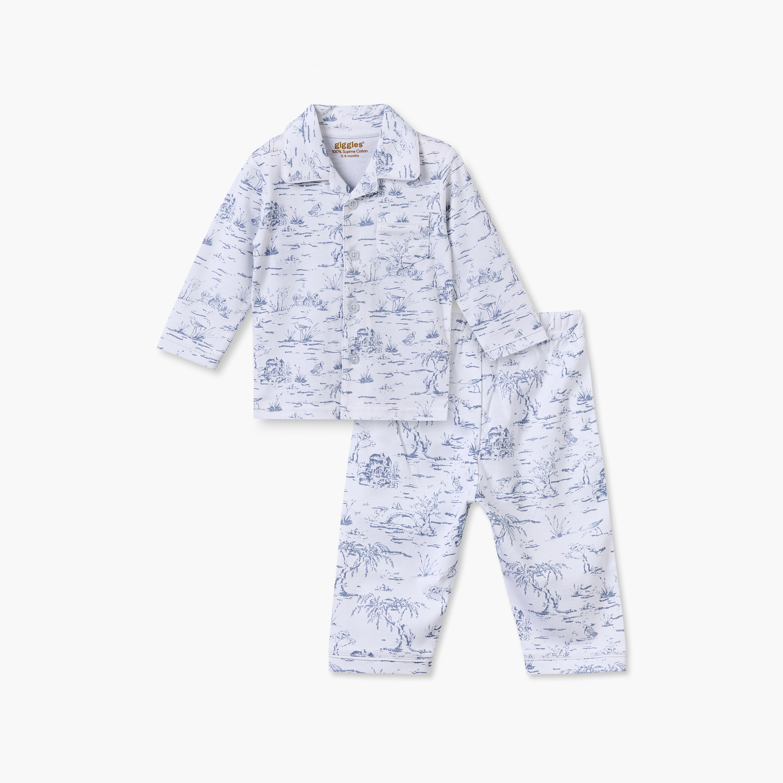 Giggles Cotton Collared Long Sleeves Shirt with Pyjamas with Forest Print-baby-boys-clothing-nightwear-pyjamasets-image-2