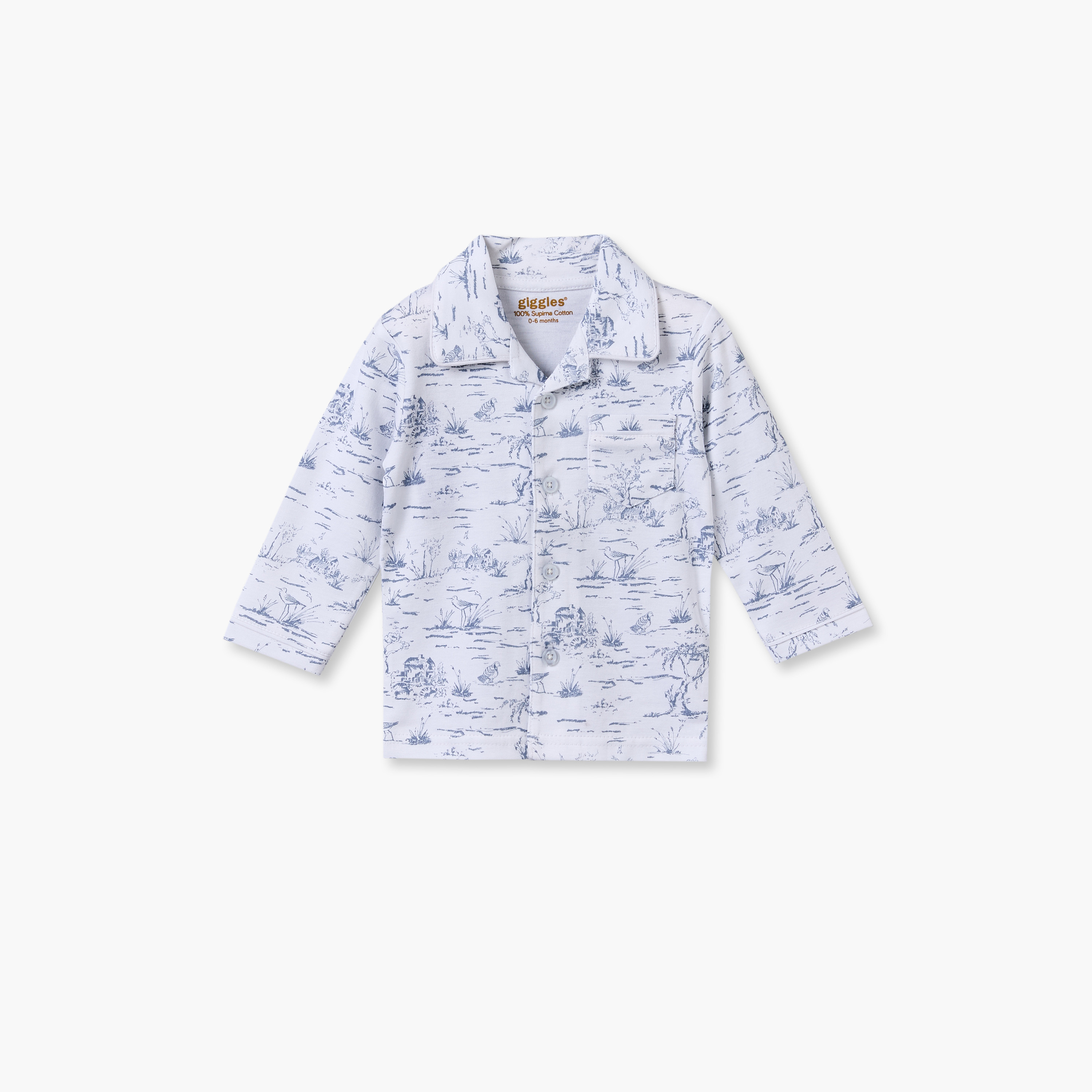 Giggles Cotton Collared Long Sleeves Shirt with Pyjamas with Forest Print-baby-boys-clothing-nightwear-pyjamasets-image-3