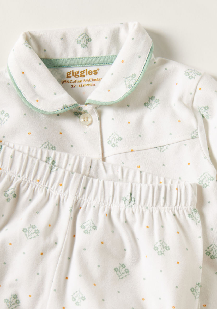 Giggles Floral Print Long Sleeves Shirt and Pyjama Set-Pyjama Sets-image-1