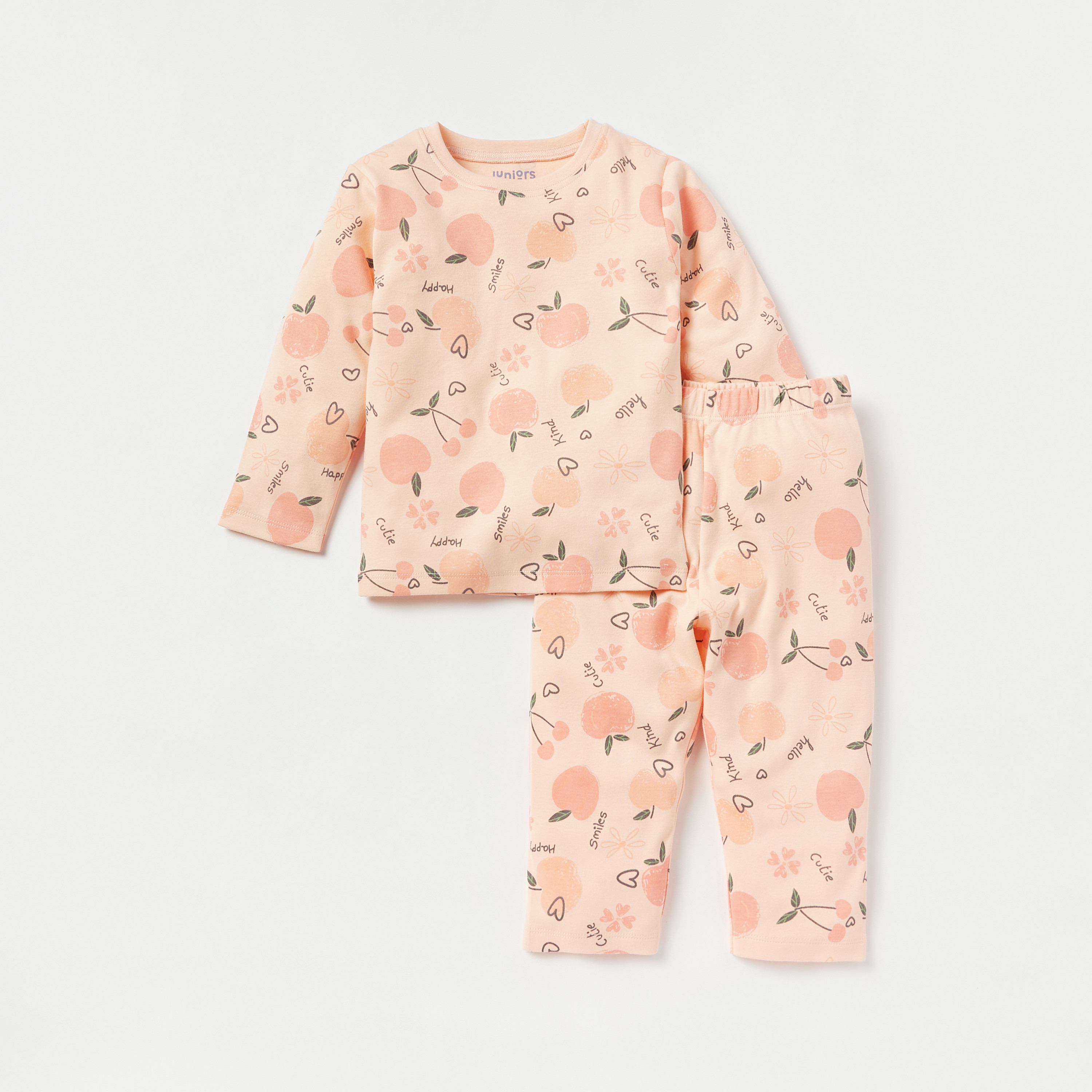 Juniors All-Over Cherry Print T-shirt and Pyjama Set-baby-girls-clothing-nightwear-pyjamasets-image-1